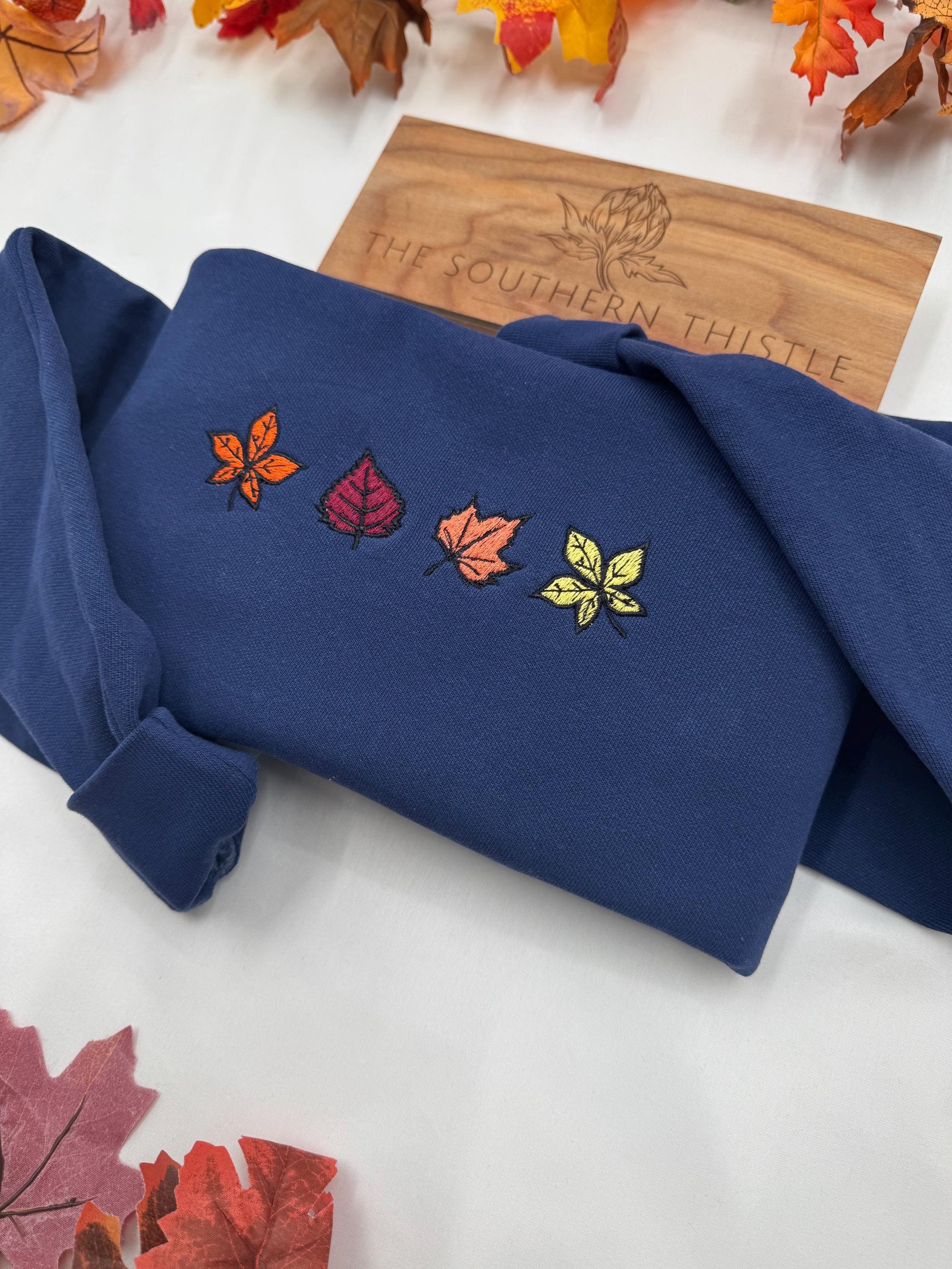 Autumn Leaves Embroidered Sweatshirt – Cozy Fall Crewneck