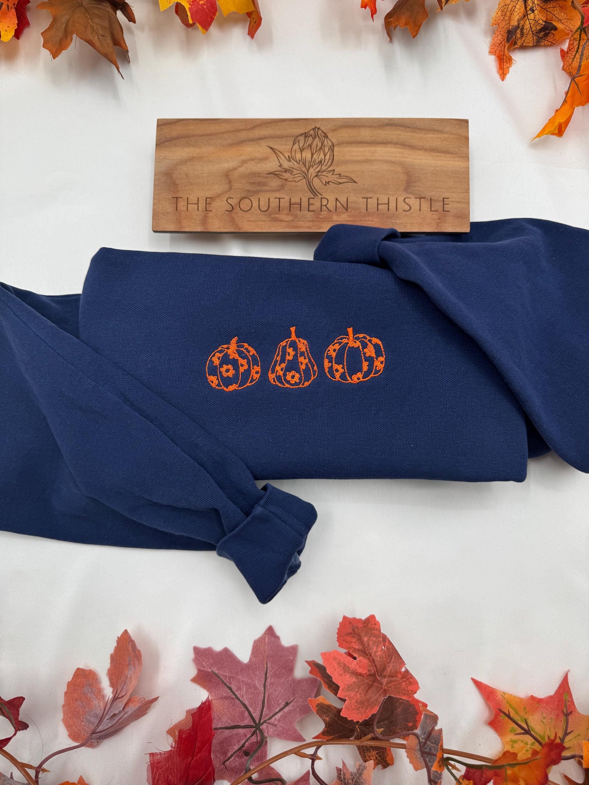Pumpkin Embroidered Sweatshirt – Cozy Fall Crewneck