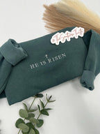 He Is Risen Embroidered Sweatshirt – Minimalist Christian Crewneck