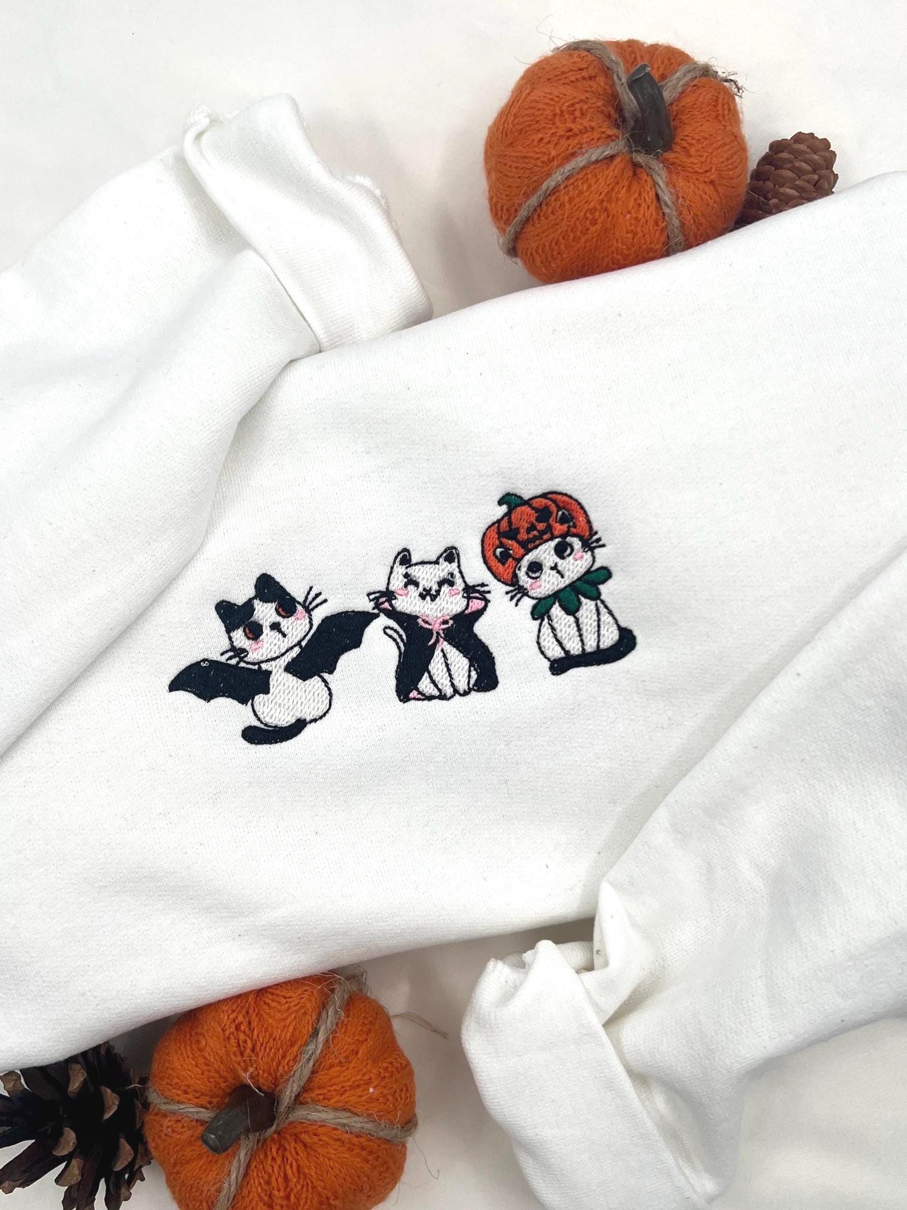 Halloween Cats Embroidered Sweatshirt – Cute Spooky Season Pullover