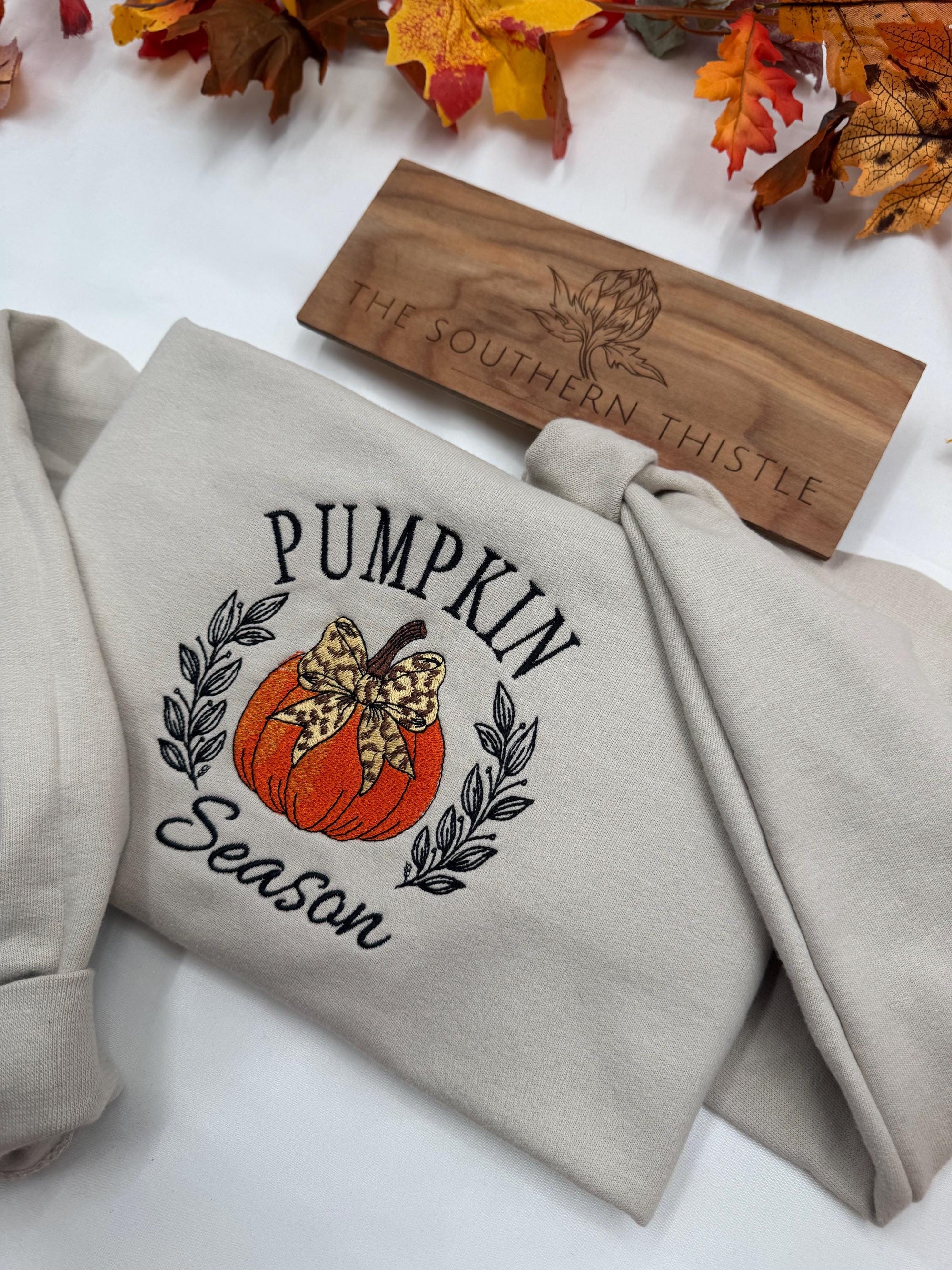 Pumpkin Season Embroidered Sweatshirt – Cozy Fall Aesthetic Crewneck
