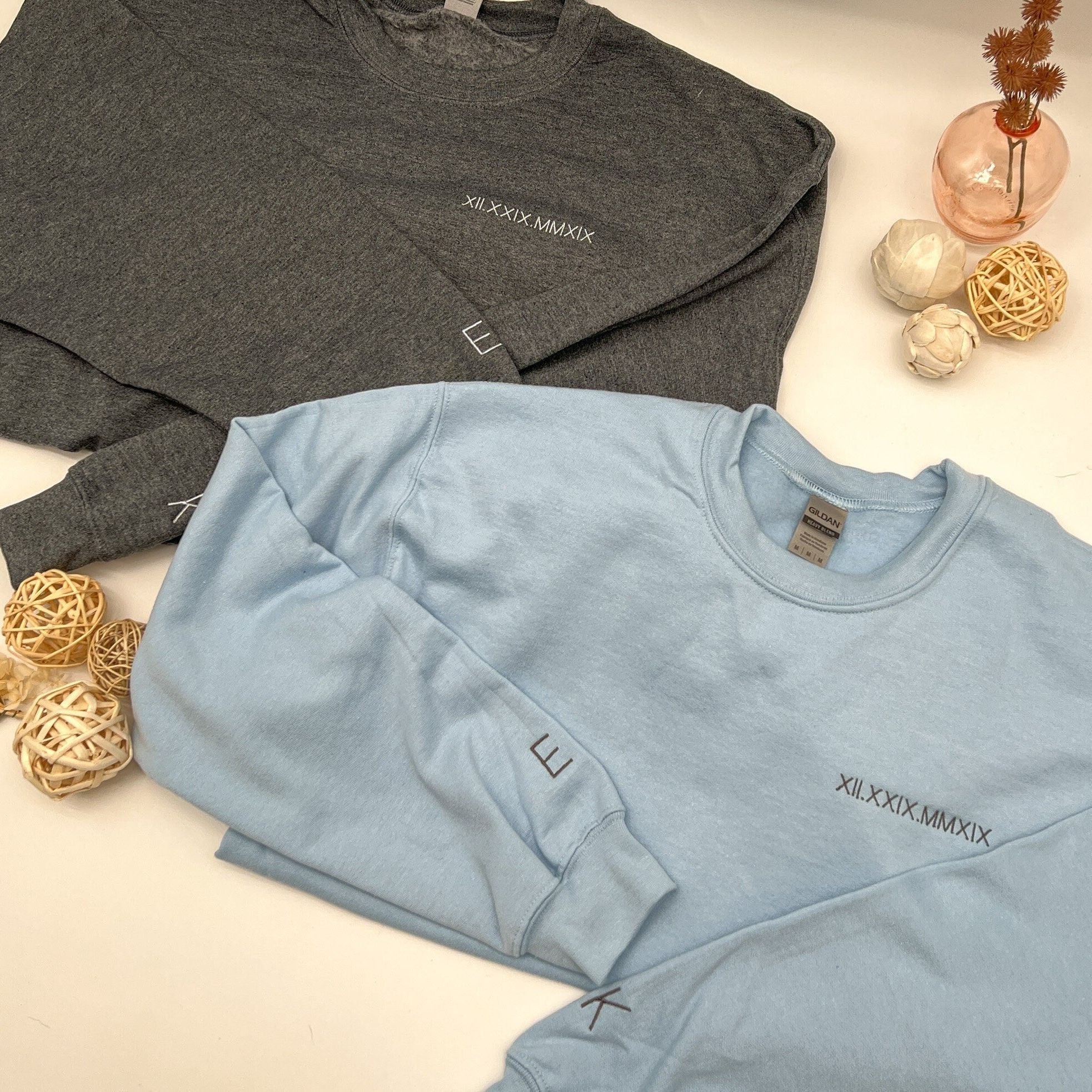 Roman Numeral Embroidered Sweatshirt – Custom Date Crewneck