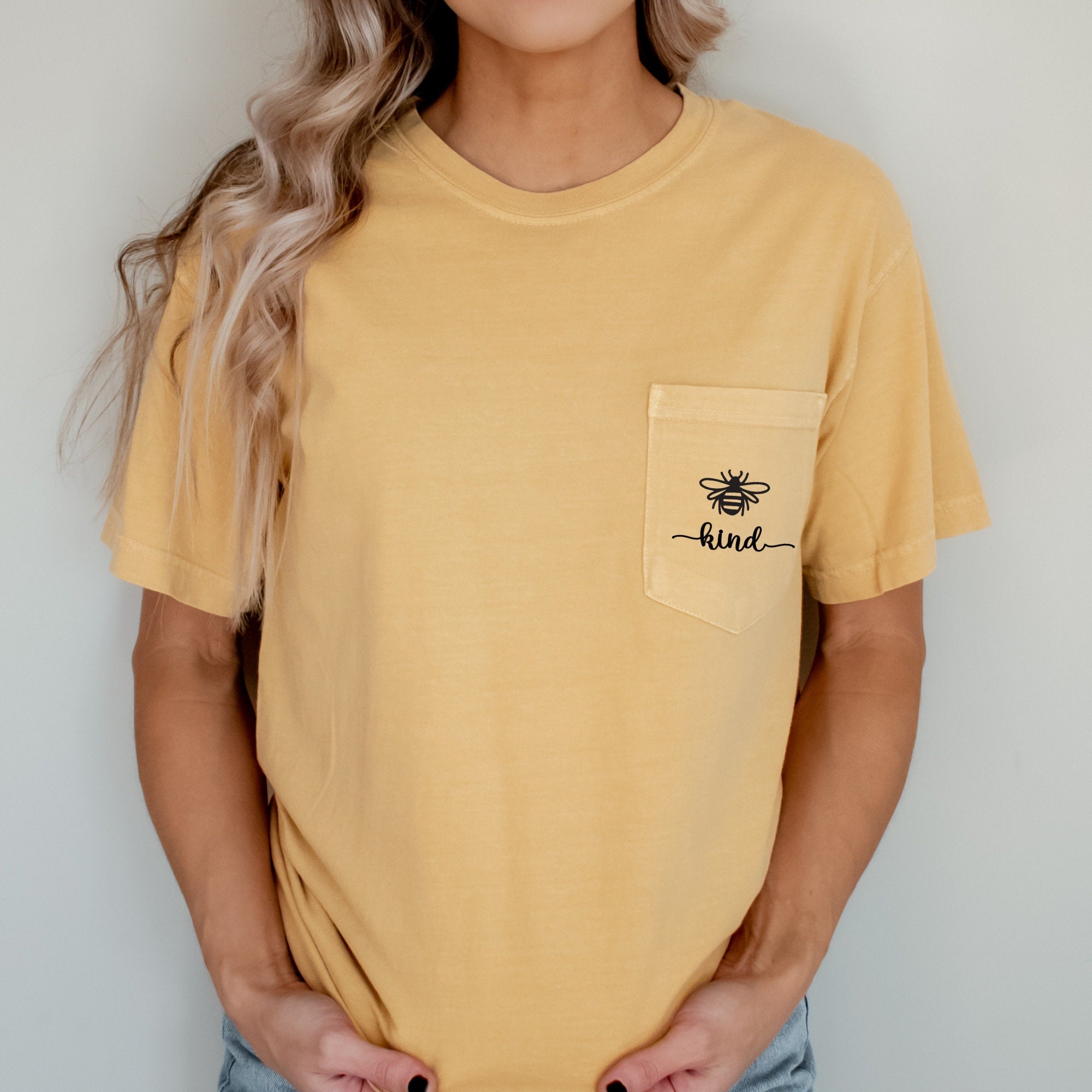 Monogrammed Bee Kind Pocket T-Shirt -  Bumblebee Design