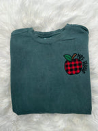 Customizable Plaid Apple Embroidered Sweatshirt – Cozy Teacher Crewneck