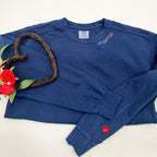 Collar Mama Script Embroidered Sweatshirt – Navy Crewneck with Tiny Red Heart Detail