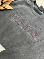 MAMA Embroidered Sweatshirt – Tonal Monochrome Block Letter Crewneck