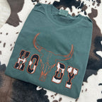 Western Howdy Embroidered T-Shirt – Cowboy Longhorn Appliqué Tee