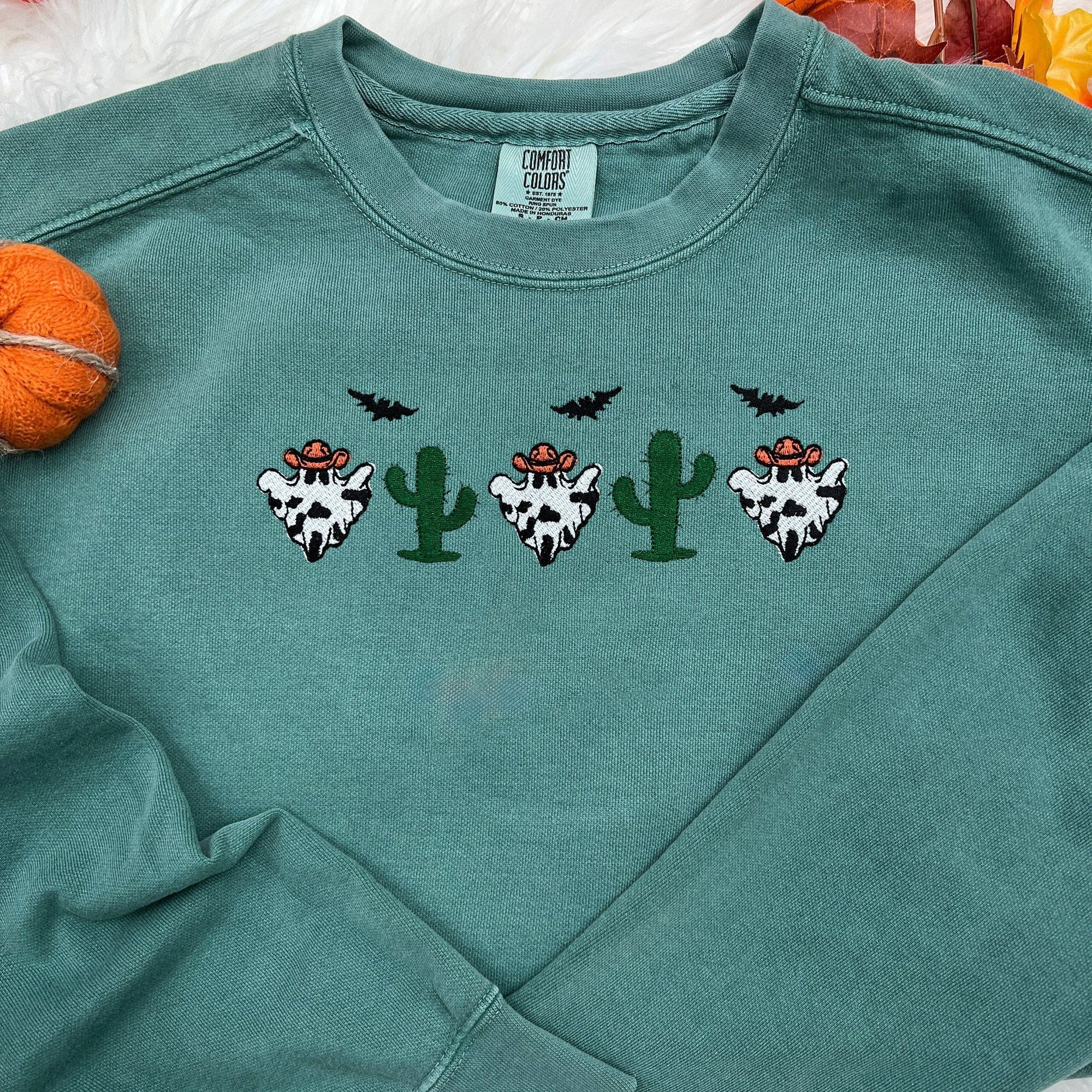 Spooky Season Embroidered Cowboy Ghost Sweatshirt