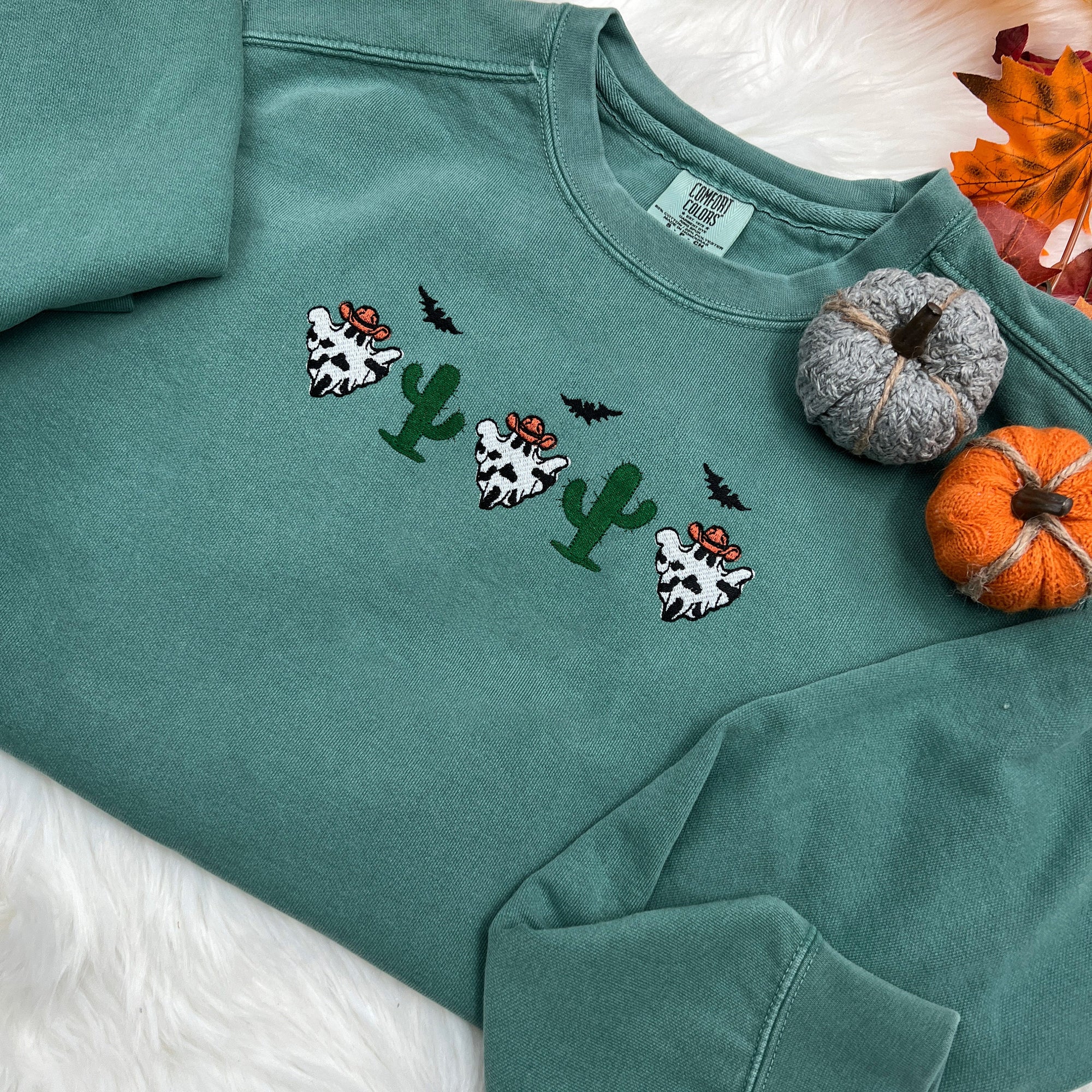 Spooky Season Embroidered Cowboy Ghost Sweatshirt