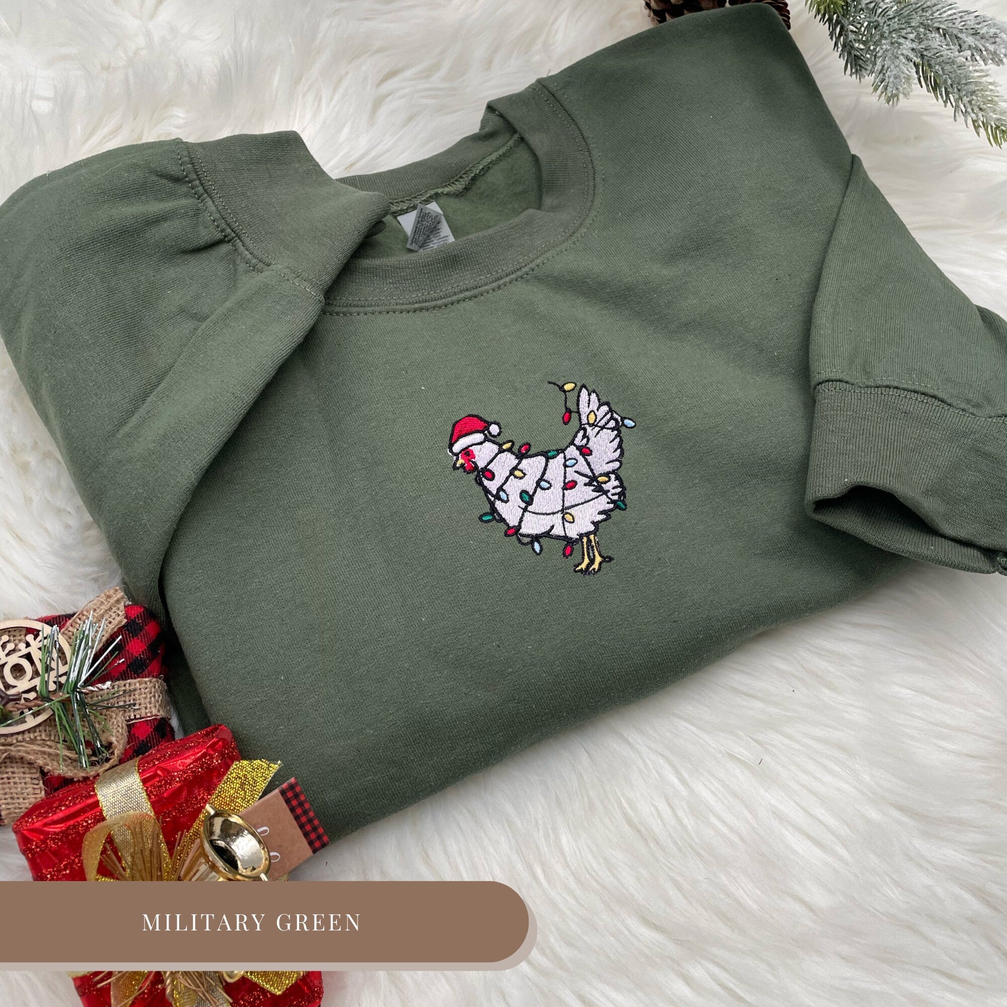 Christmas Chicken Embroidered Sweatshirt – Festive Holiday Crewneck