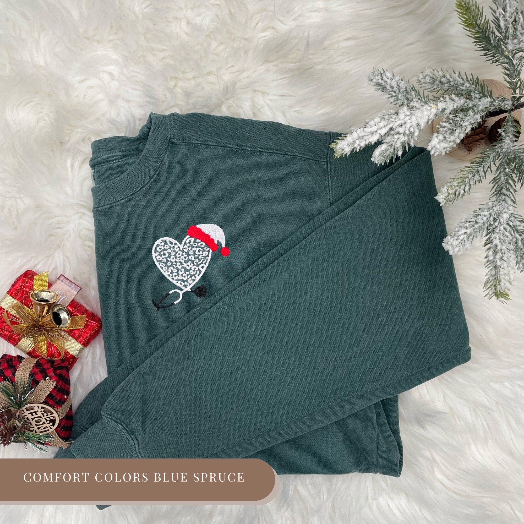 Stethoscope Heart Christmas Embroidered Sweatshirt – Festive Nurse Crewneck