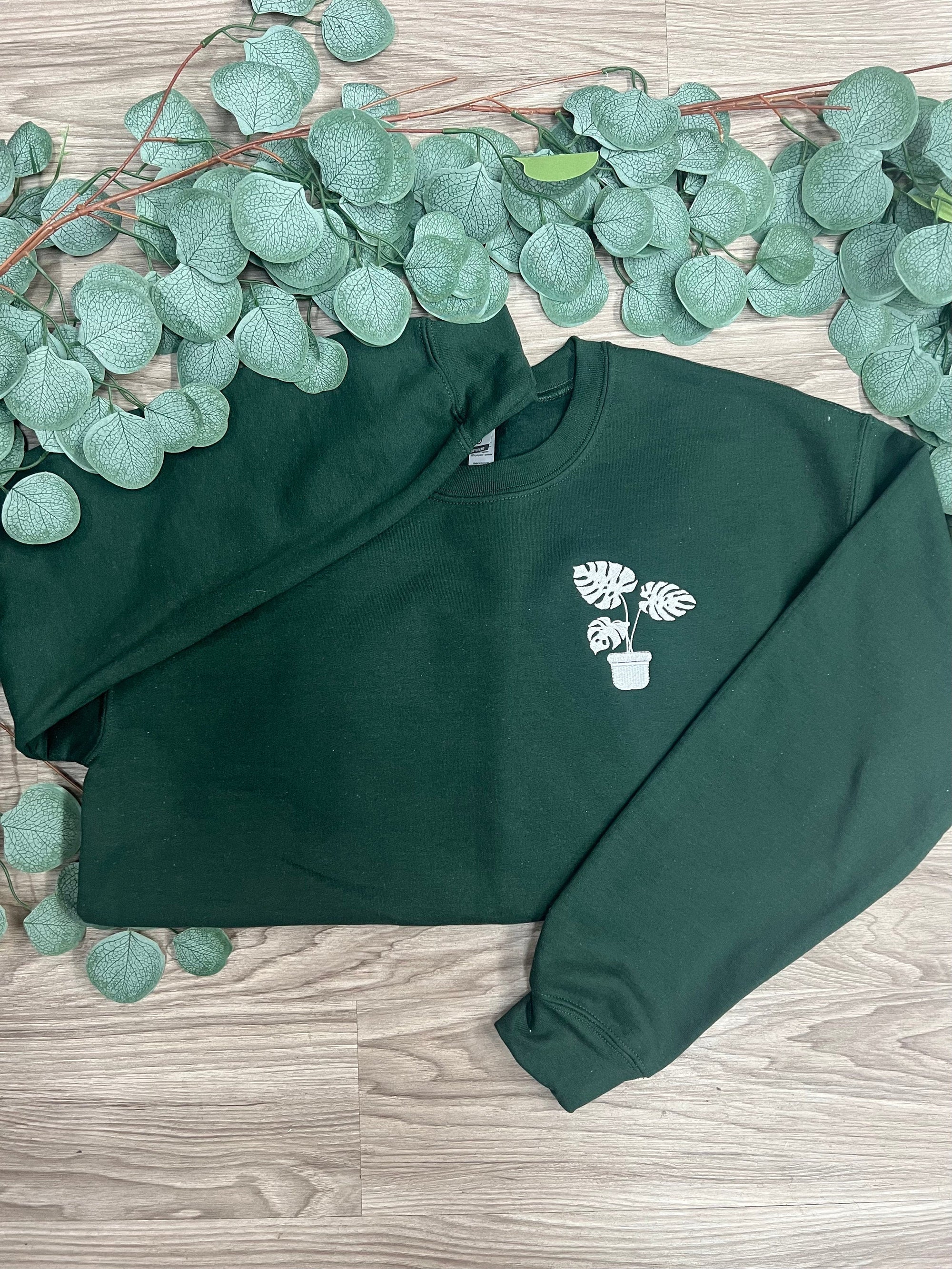 Monstera Plant Embroidered Sweatshirt – Plant Lover Sweatshirt