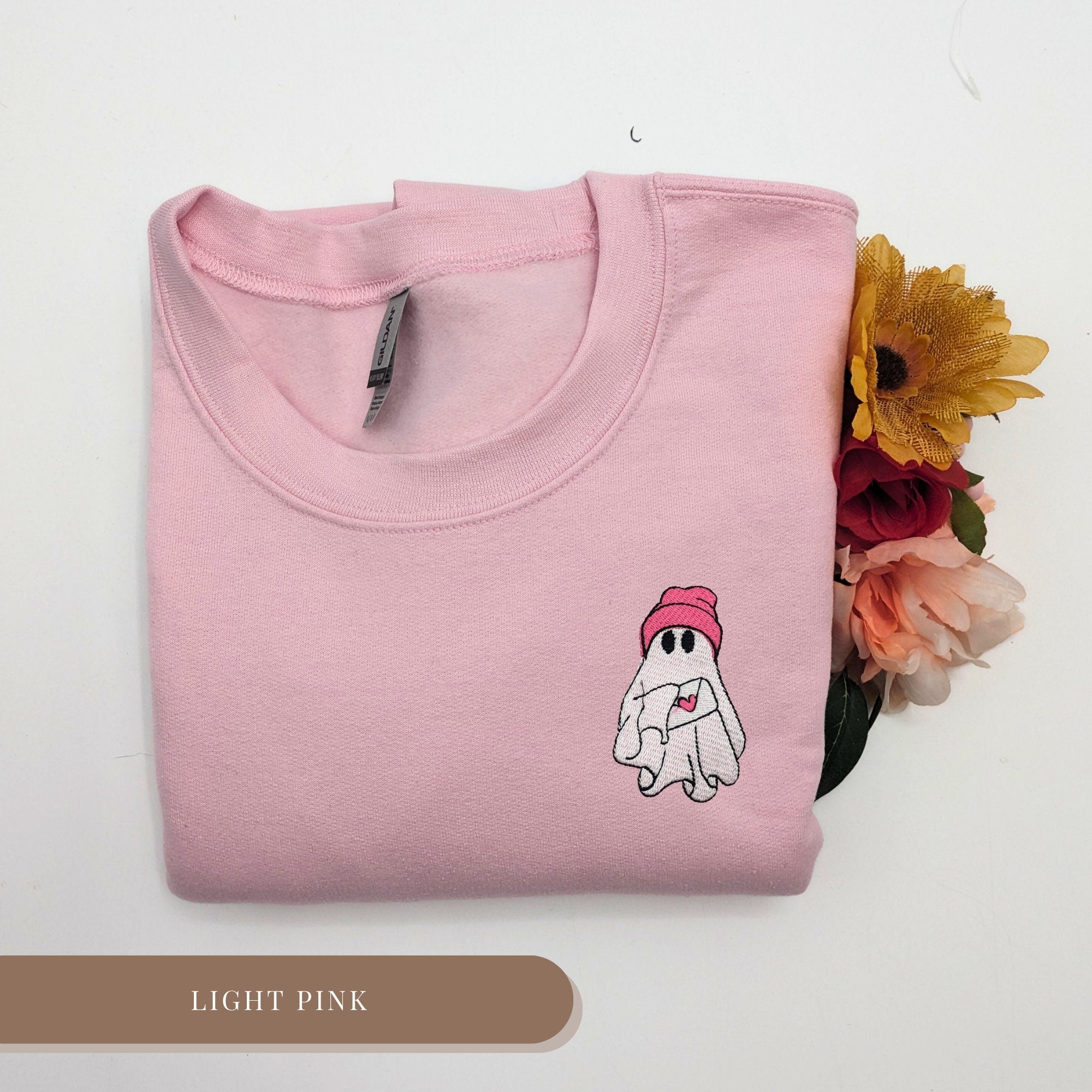 Cute Ghost Valentine Embroidered Sweatshirt – Cozy & Playful Love-Themed Crewneck