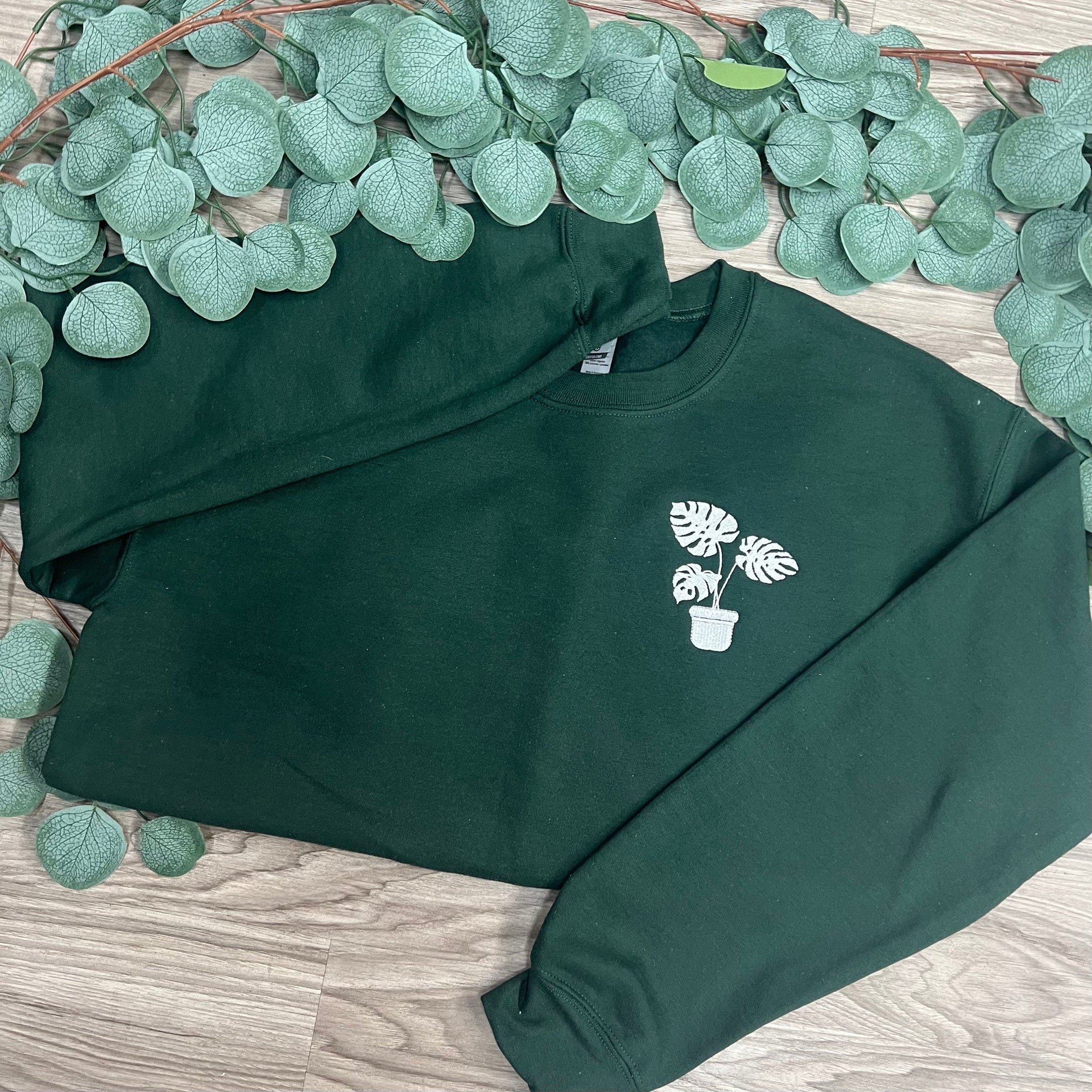 Monstera Plant Embroidered Sweatshirt – Plant Lover Sweatshirt