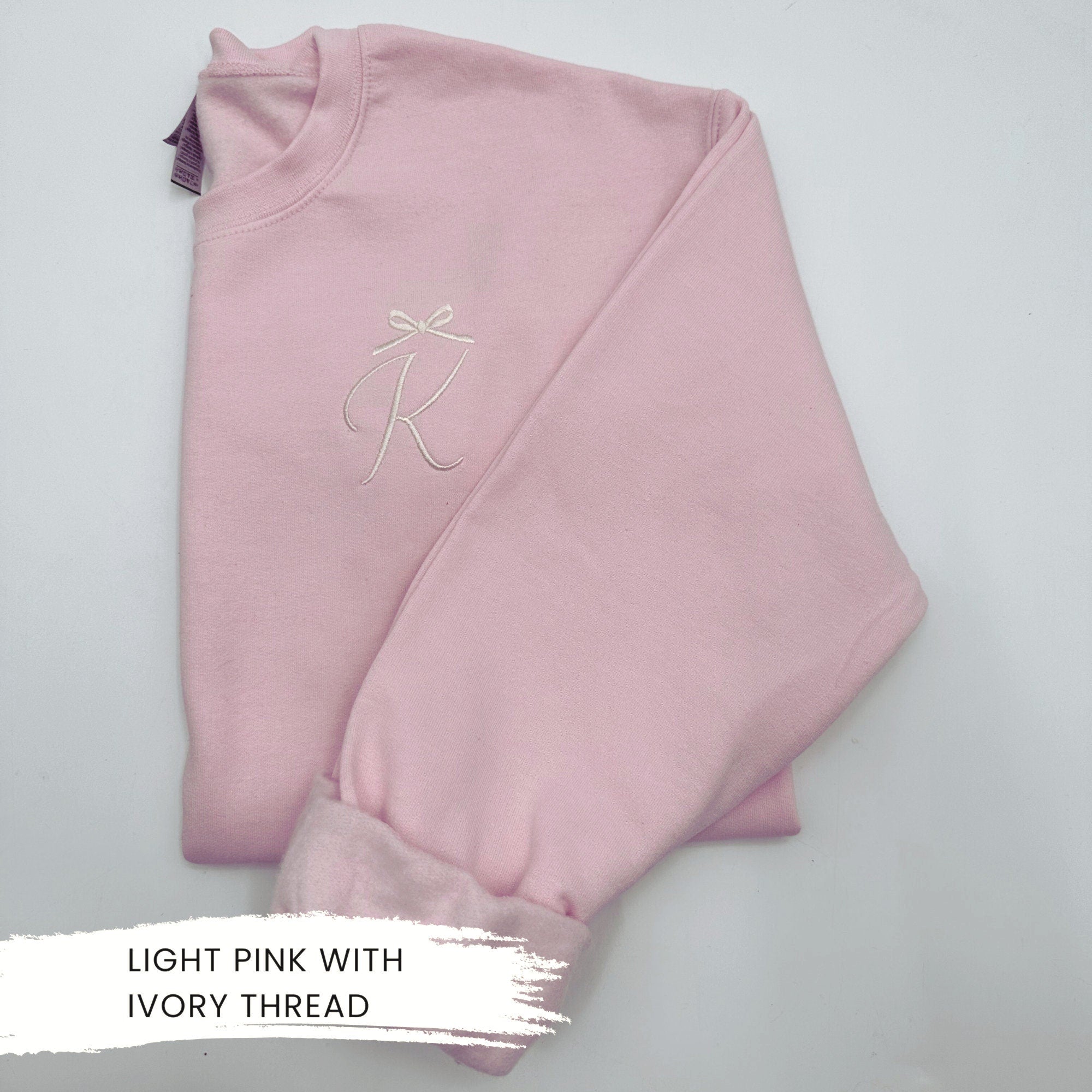 Personalized Coquette Initial Bow Embroidered Sweatshirt – Elegant Minimalist Crewneck