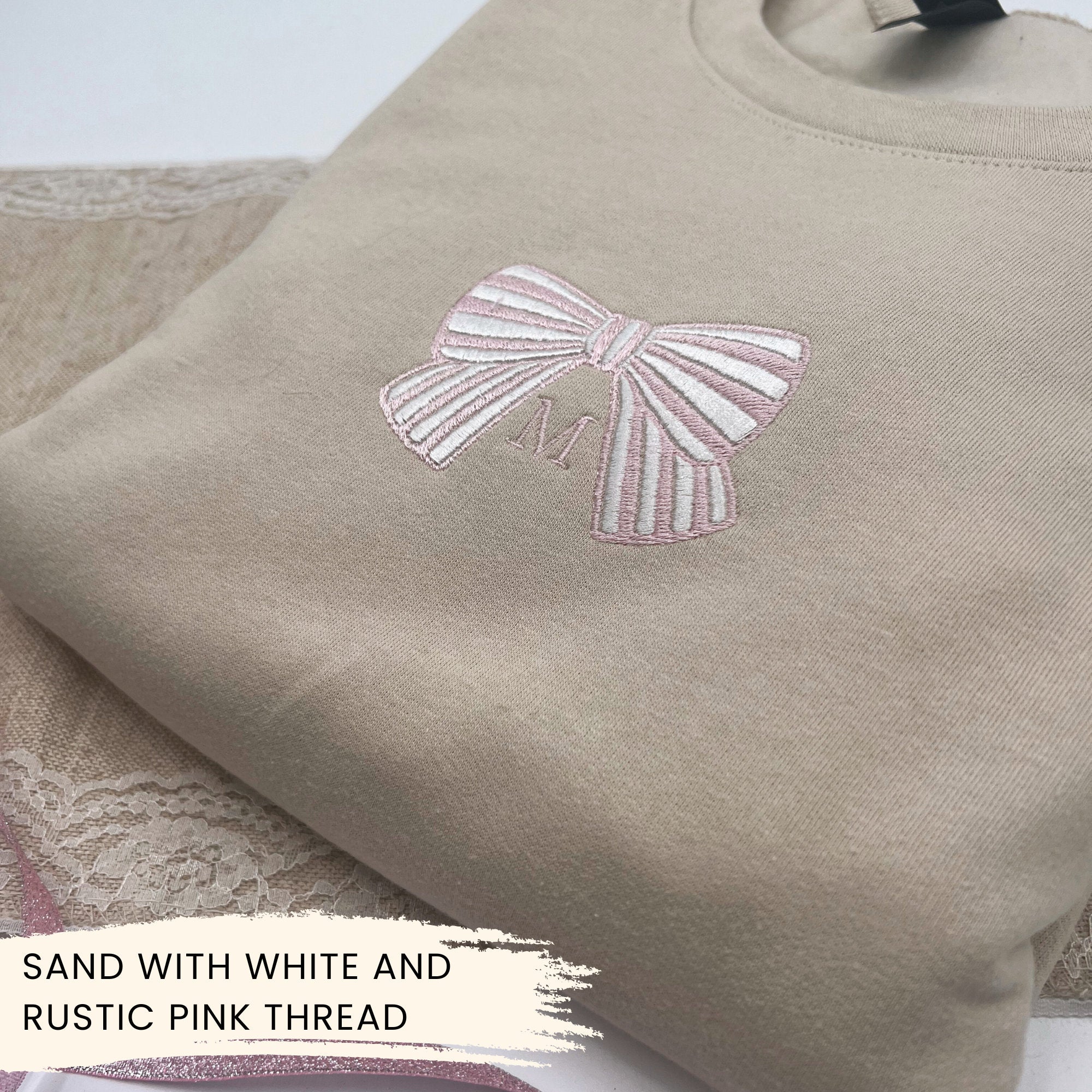 Personalized Bow Embroidered Sweatshirt – Custom Initial Monogram Crewneck