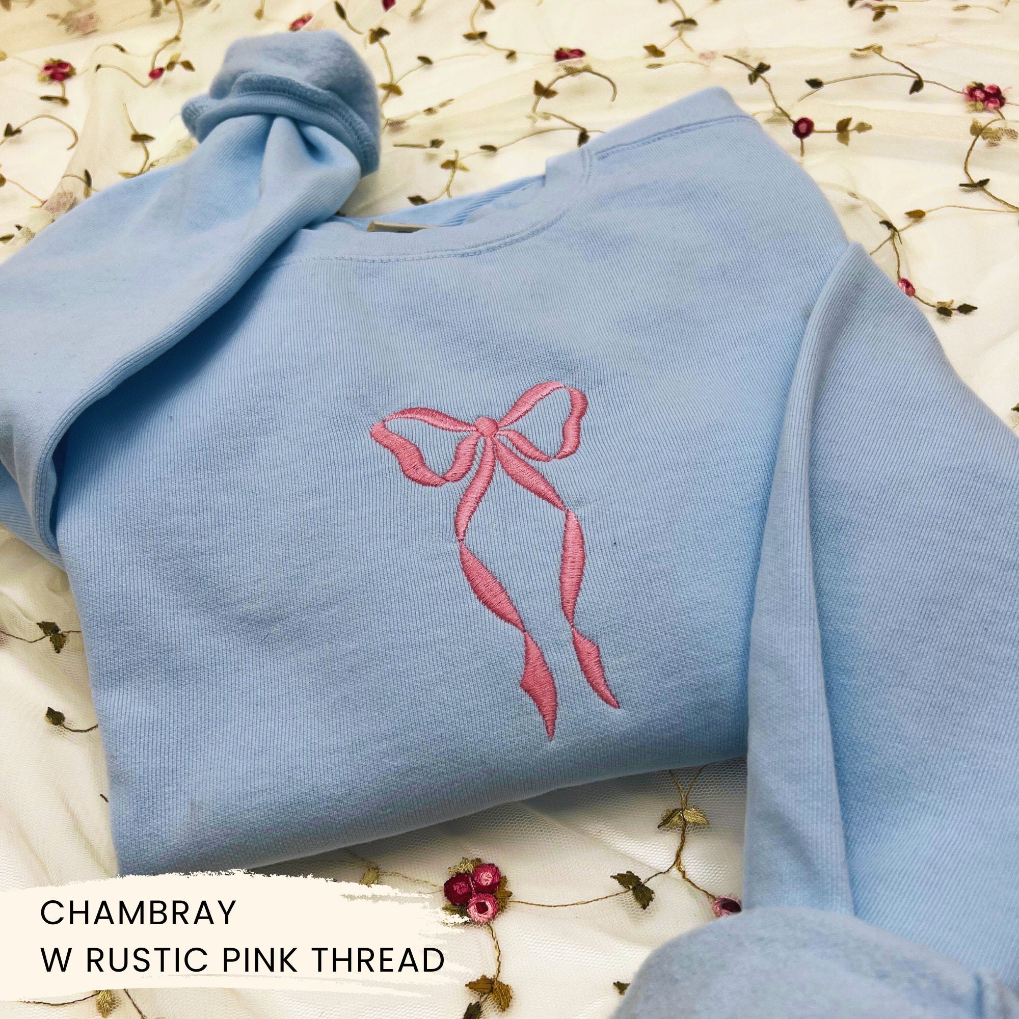 Custom Embroidered Bow Sweatshirt – Minimalist Ribbon Crewneck