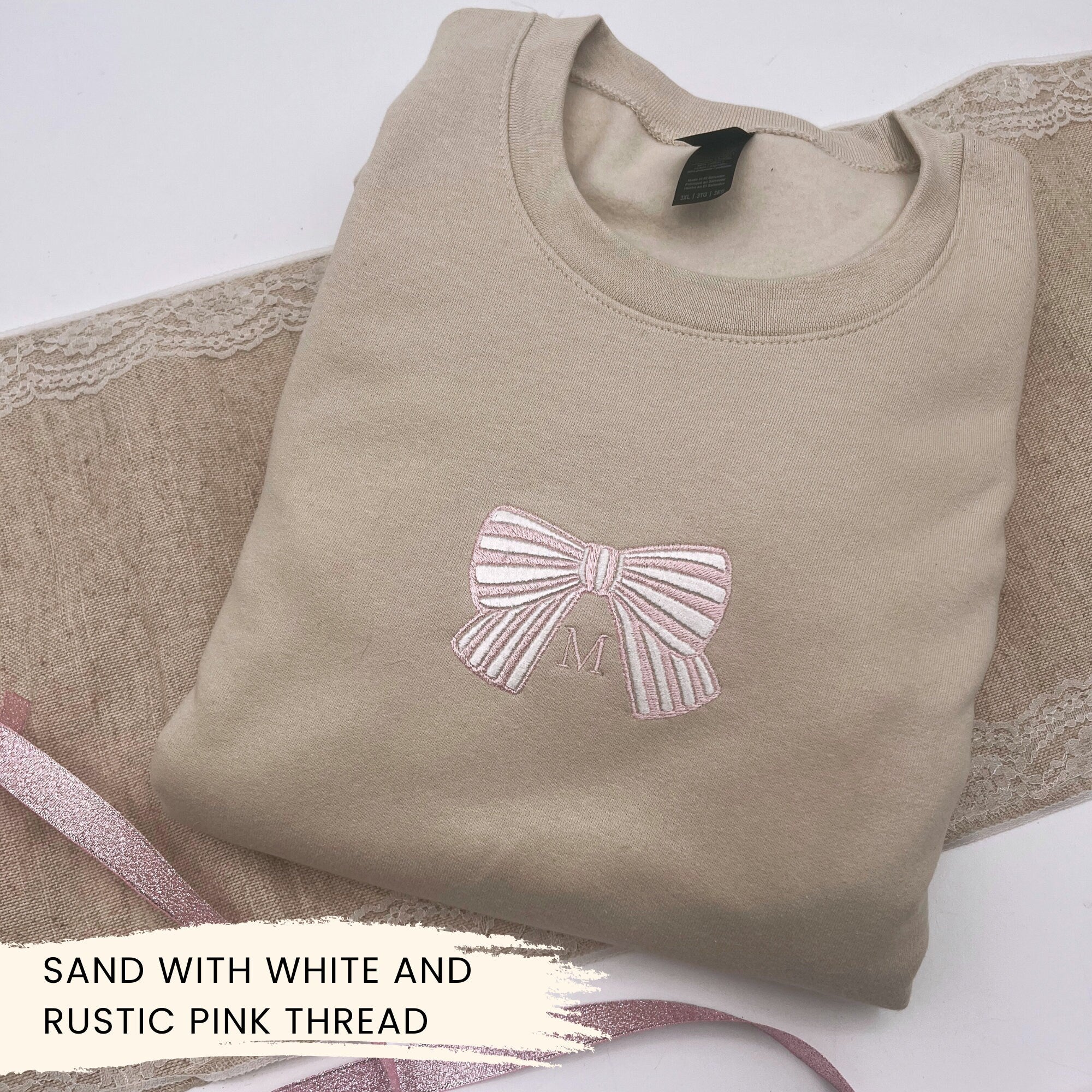 Personalized Bow Embroidered Sweatshirt – Custom Initial Monogram Crewneck