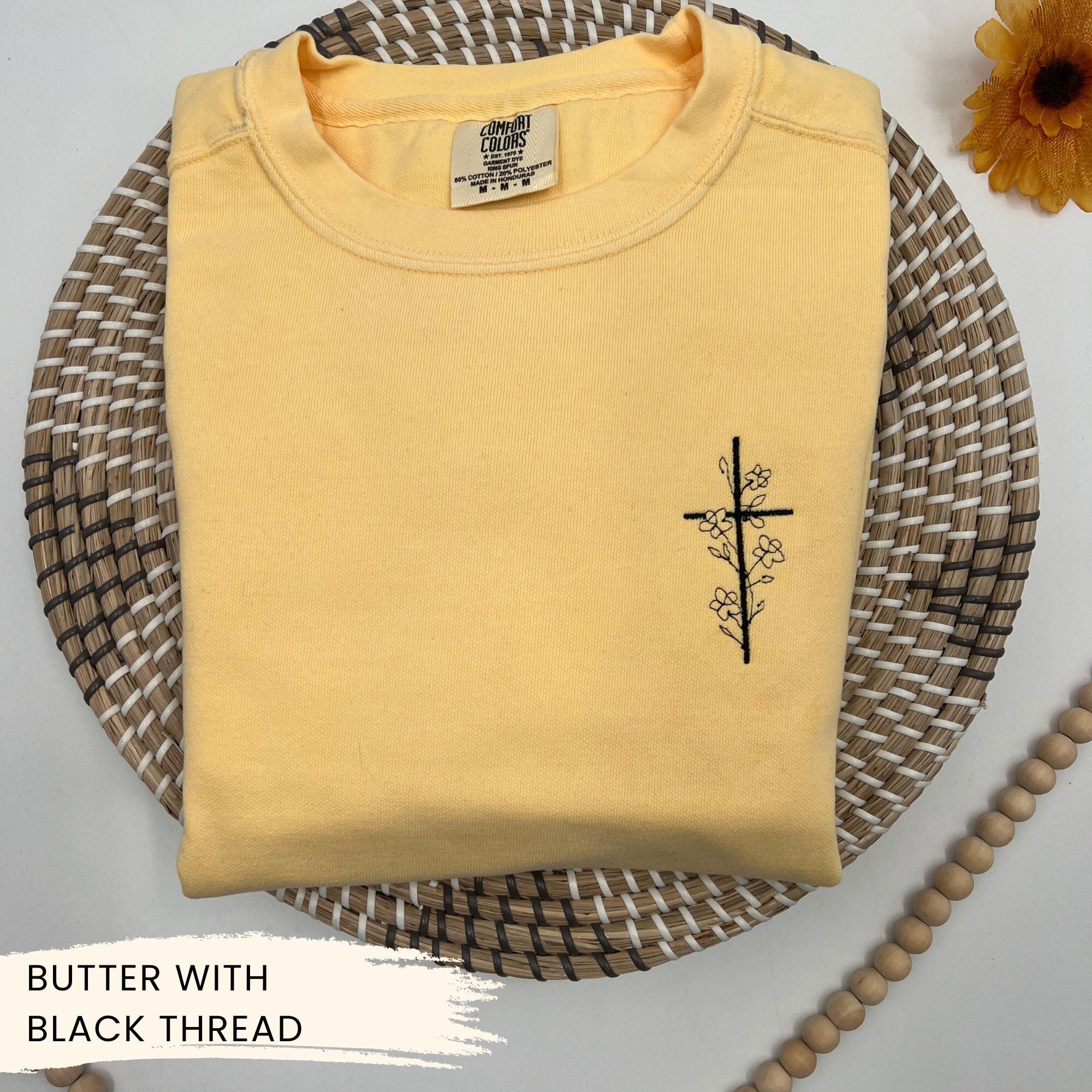 Floral Cross Christian Sweatshirt  Faith Apparel with Bible Verse  Gift for Her