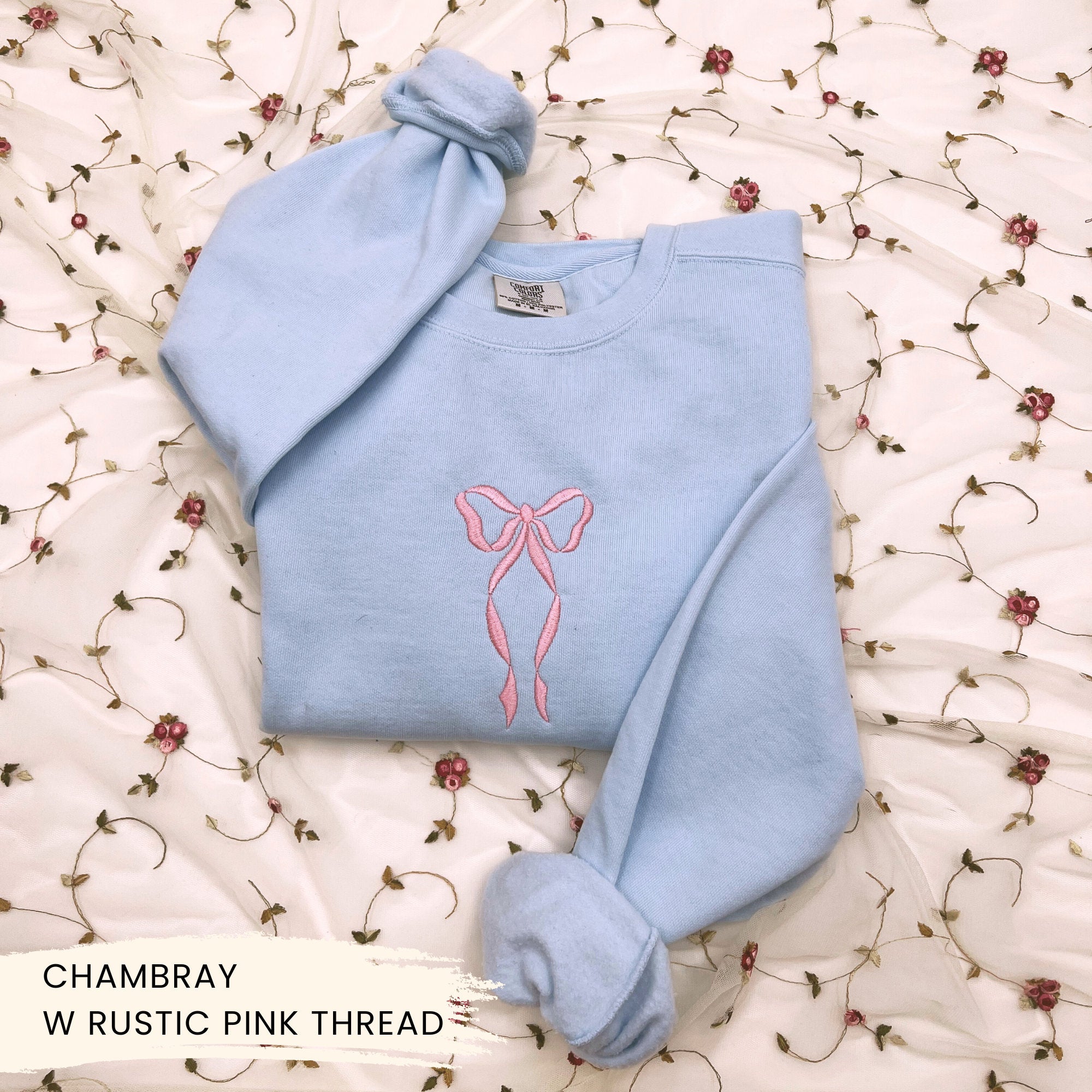 Custom Embroidered Bow Sweatshirt – Minimalist Ribbon Crewneck