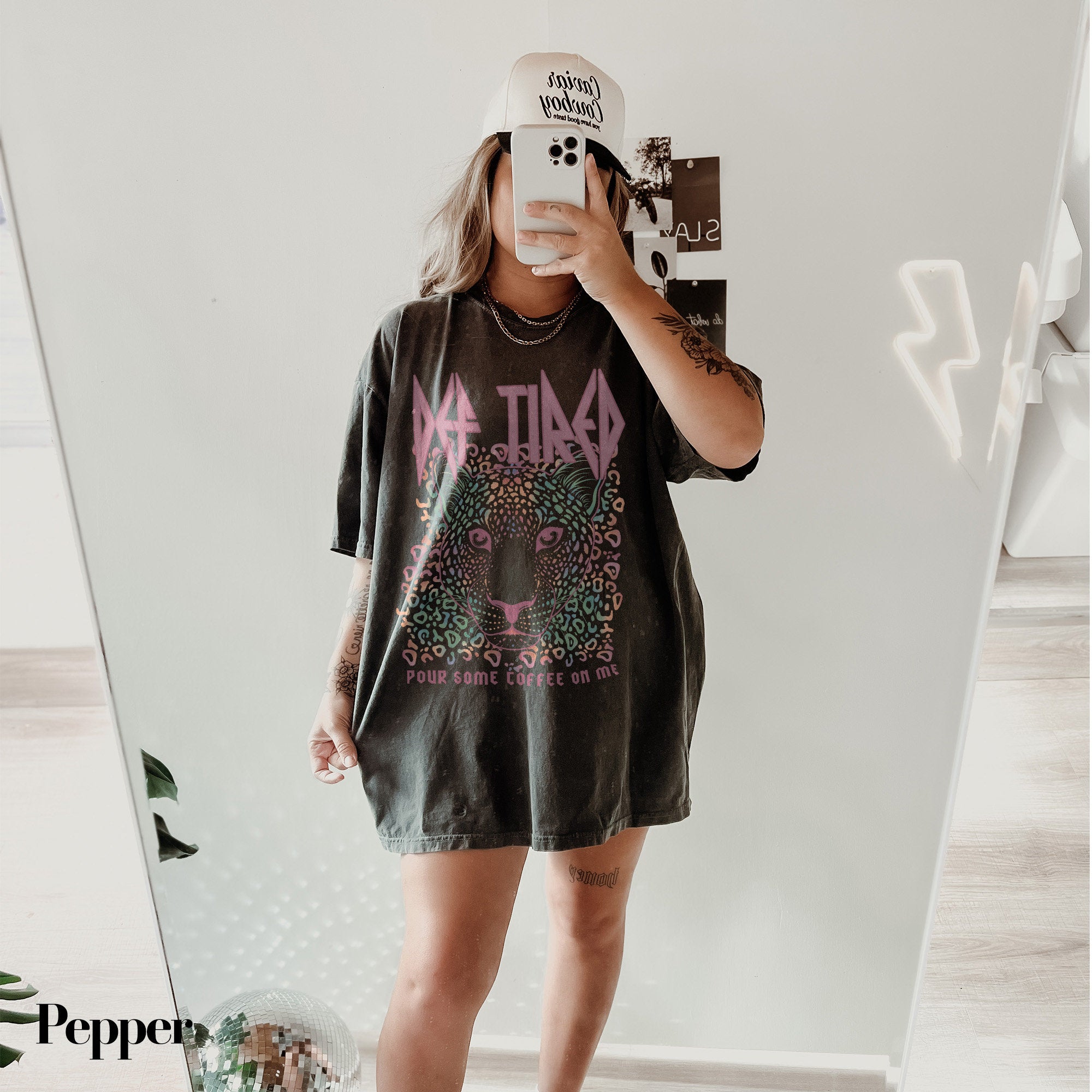 Def Tired Pink Leopard Coffee Mom Life Shirt