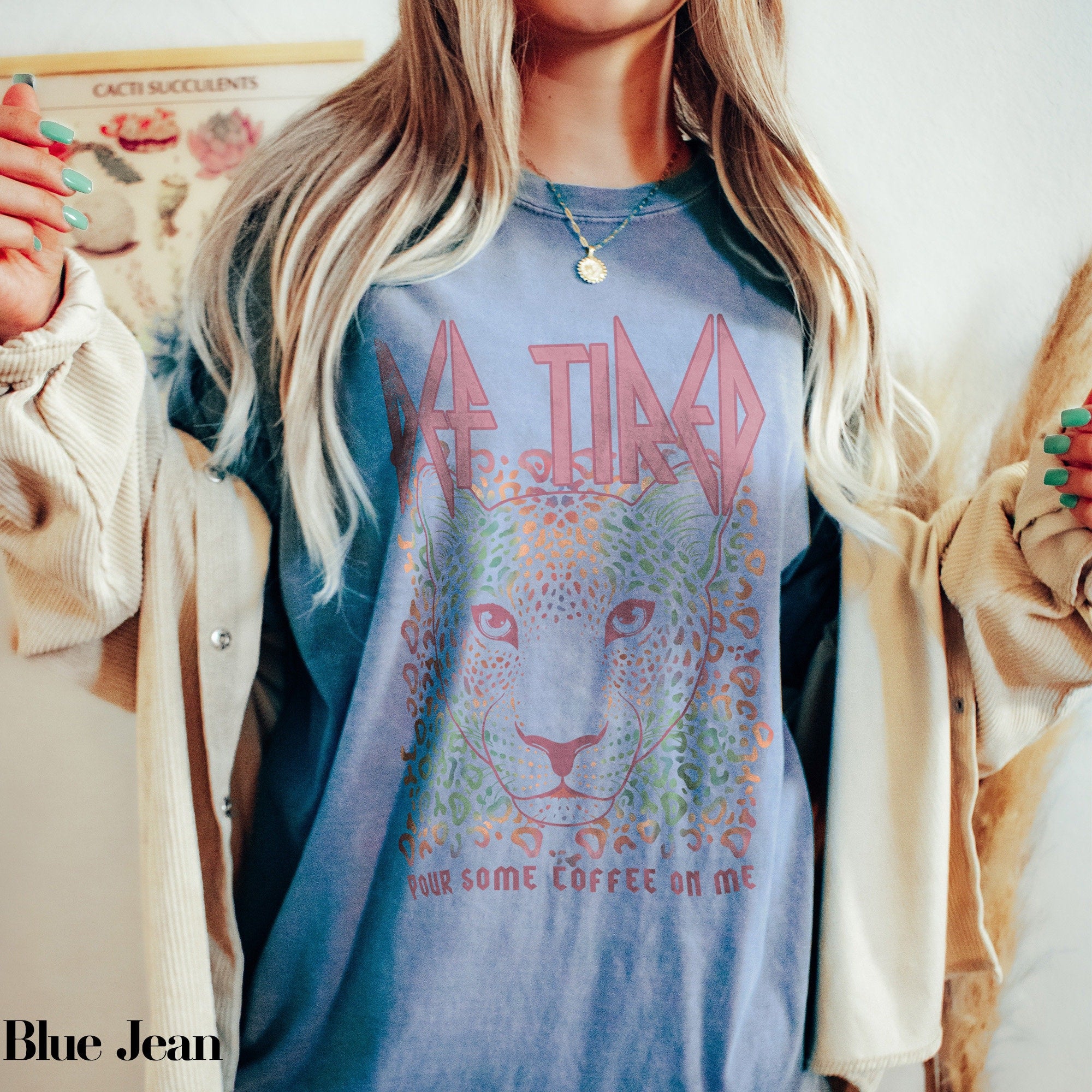 Def Tired Pink Leopard Coffee Mom Life Shirt