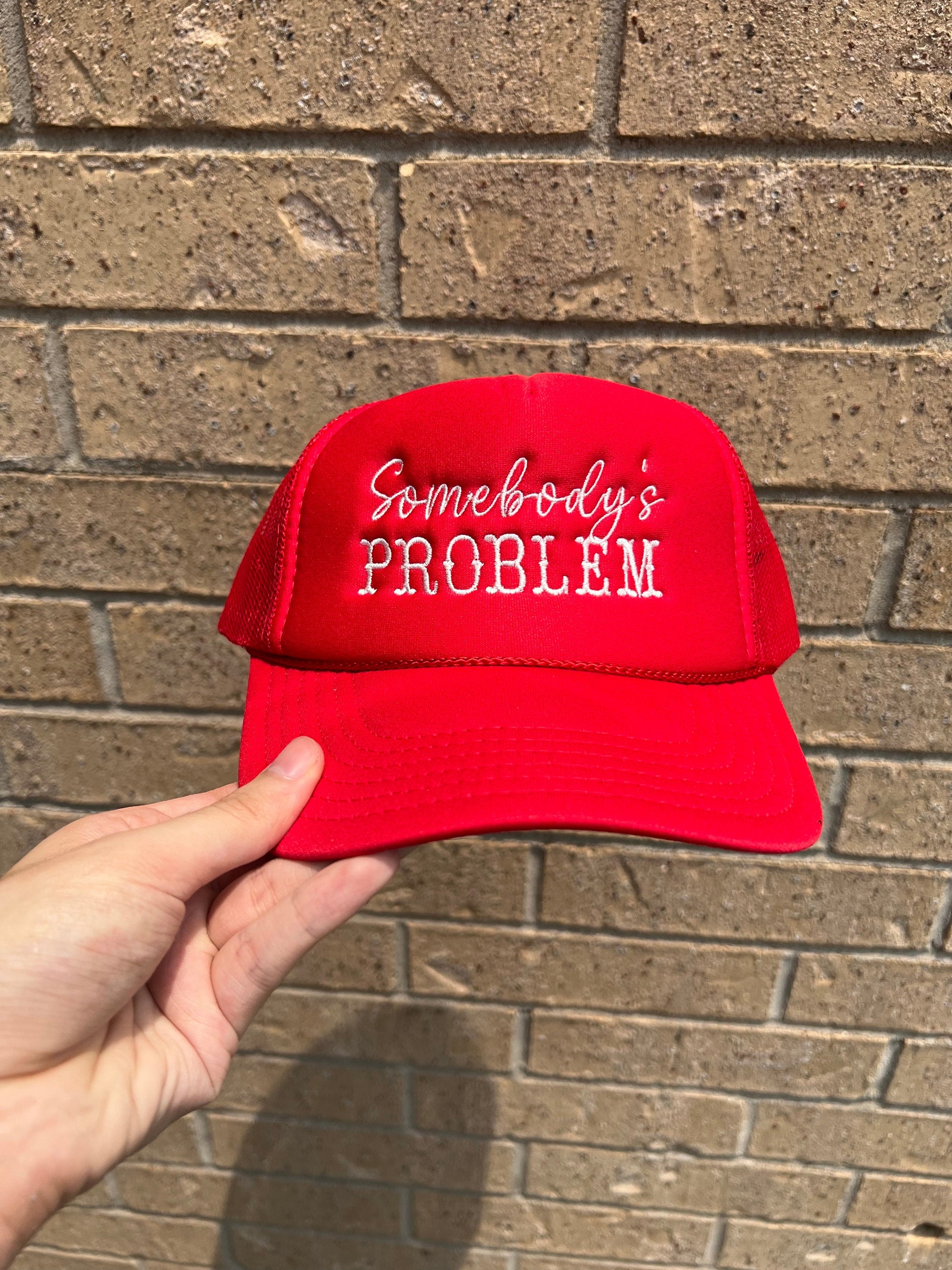 Embroidered Trucker Hat - Somebodys Problem Trendy Western Hat