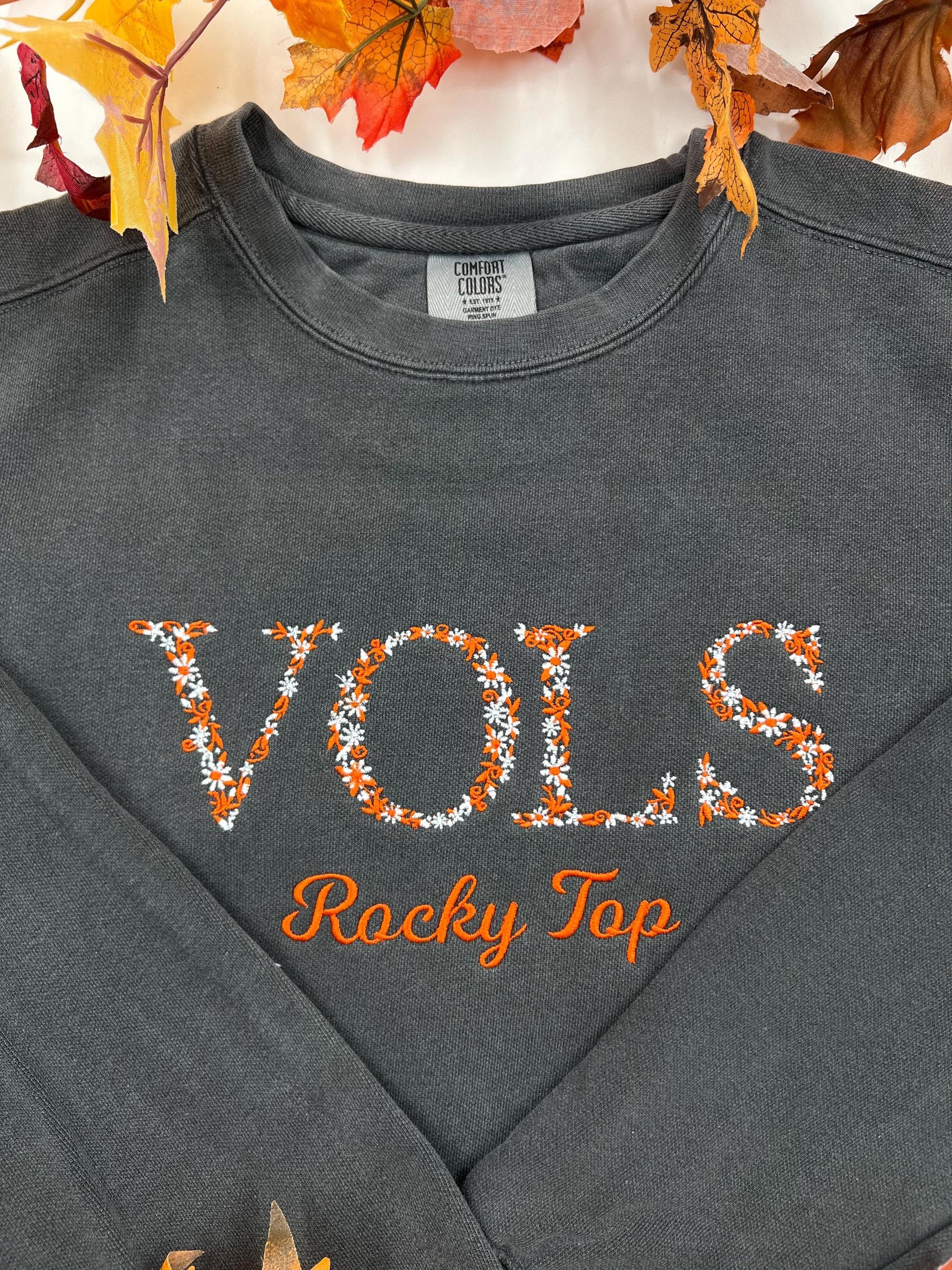 Custom Floral University Embroidered Sweatshirt – Personalized College Crewneck