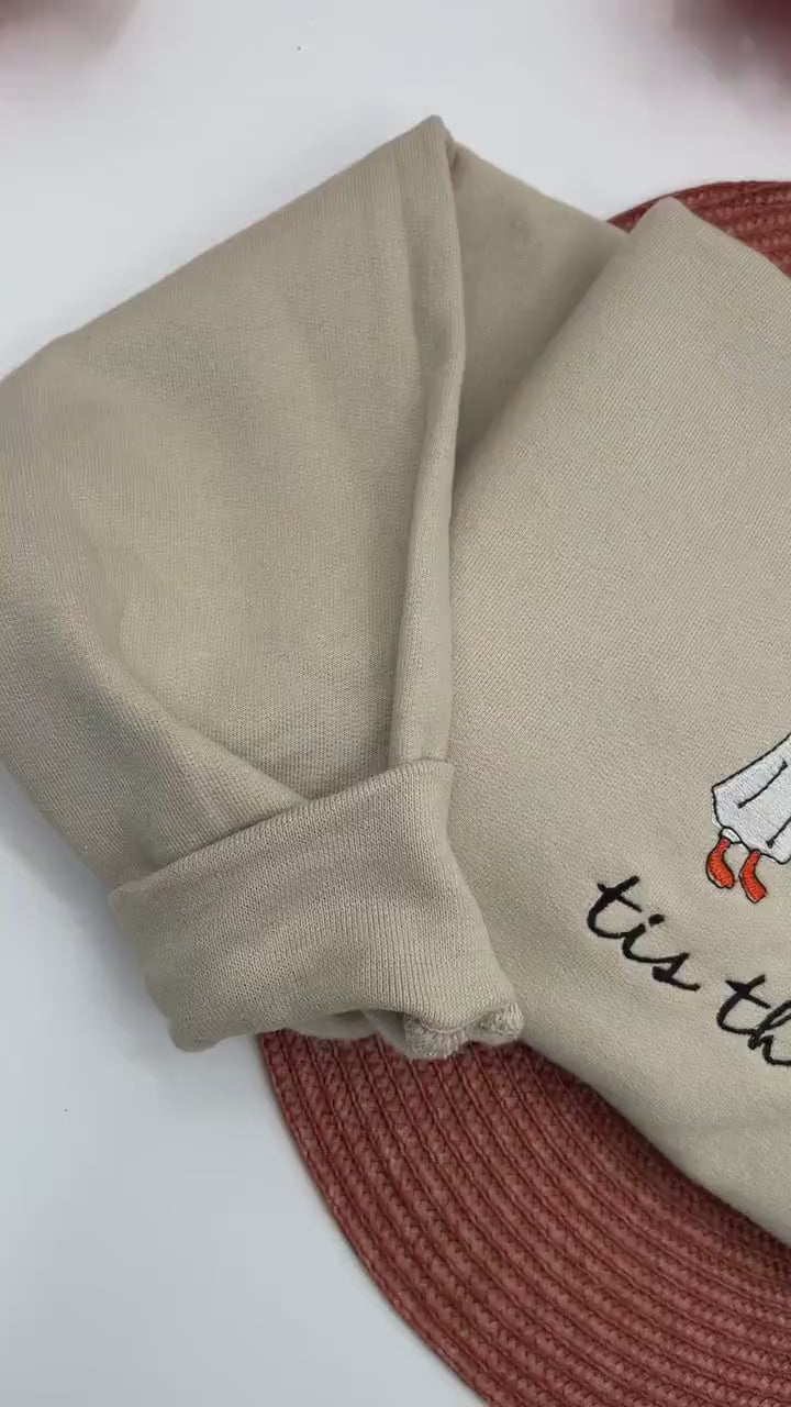 ’Tis the Season Goose Embroidered Sweatshirt – Cute Halloween Pullover with Witches and Pumpkins