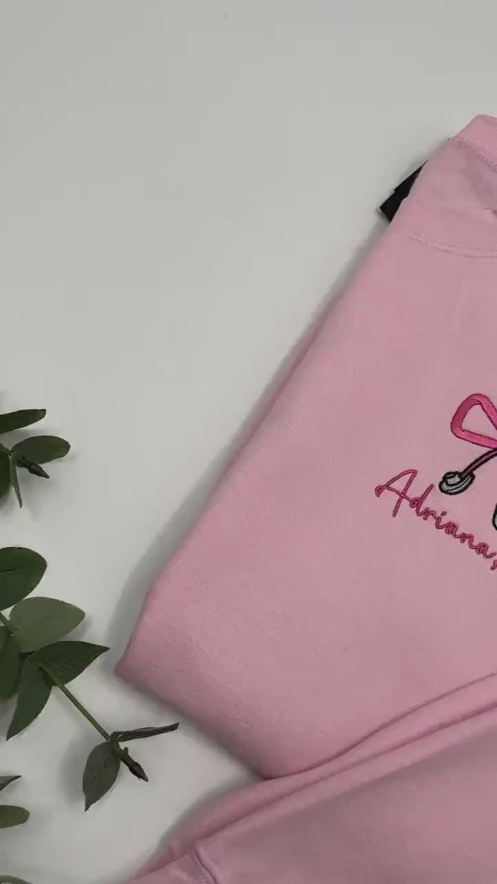 Custom Nurse Bow Embroidered Sweatshirt – Personalized RN Crewneck