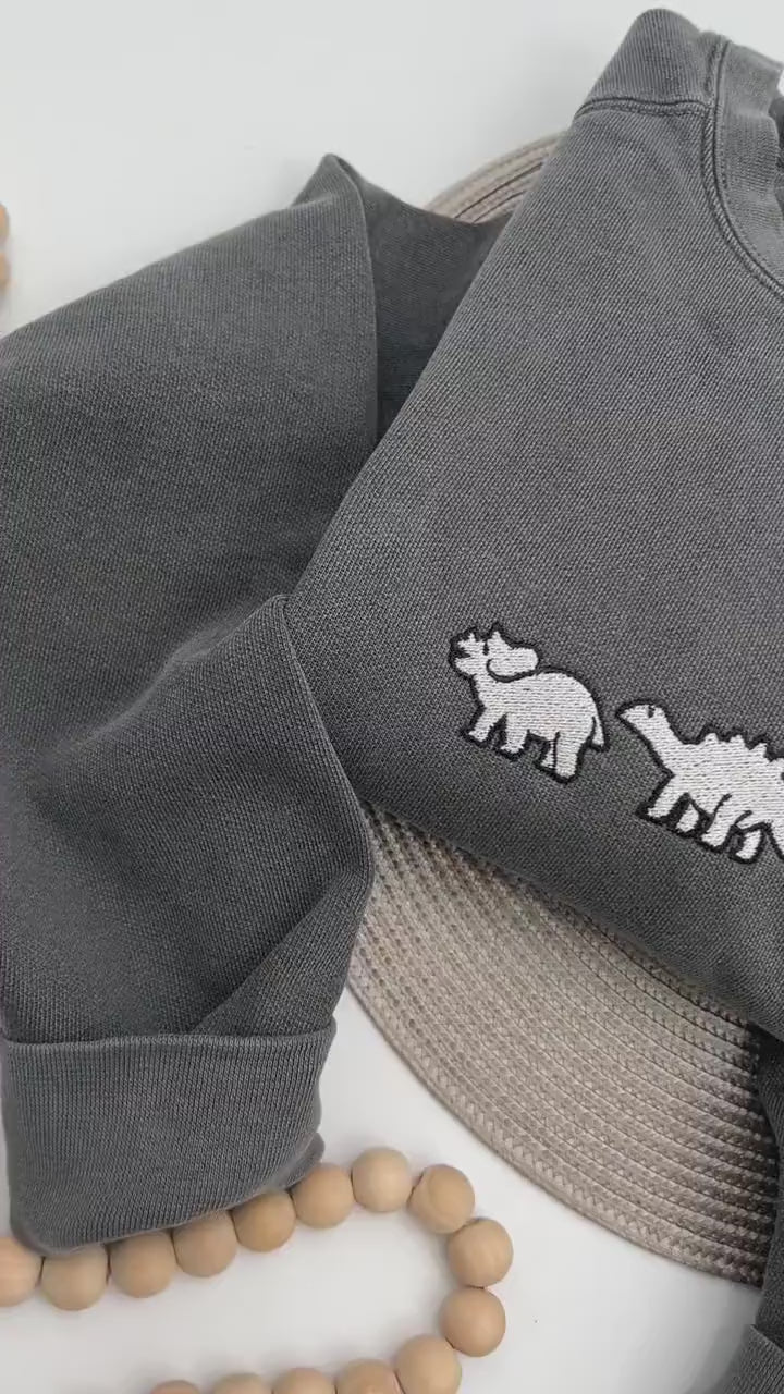 Dinosaur Sweatshirt - Embroidered Crewneck, Soft Cotton Blend, Cute Dino Gift