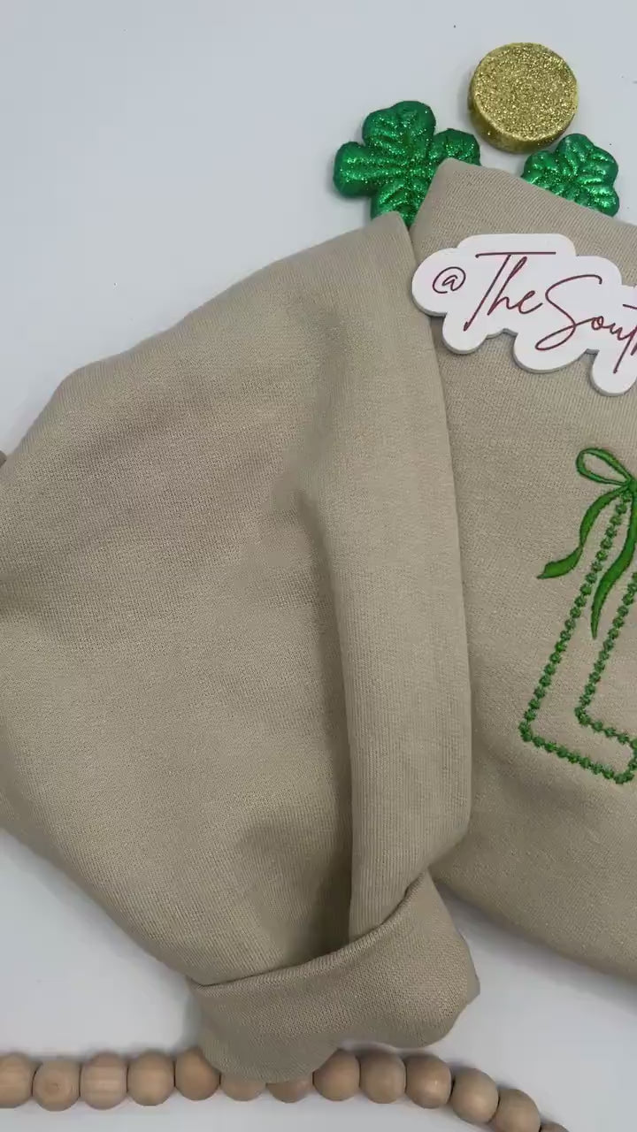 Lucky Bow Embroidered Sweatshirt – Stitched Lettering with Bow Accent