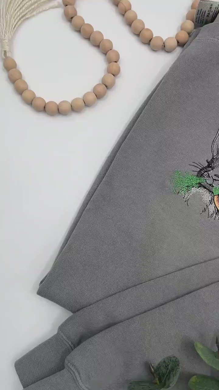 Bunny with Carrots Embroidered Sweatshirt – Cozy Spring Crewneck