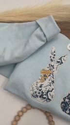 Trio of Bunnies Embroidered Sweatshirt – Spring Patchwork Bunny Design