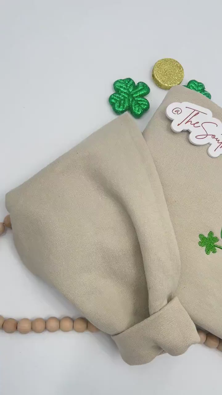 Lucky Script Embroidered Sweatshirt – Simple St. Patrick’s Day Crewneck