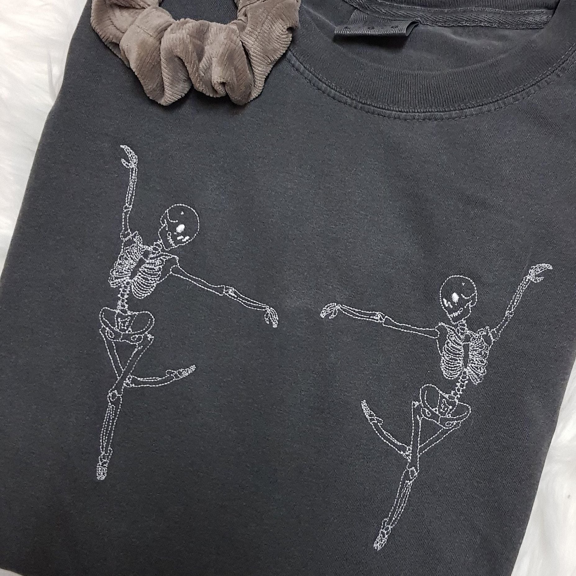 Embroidered Dancing Skeletons T-Shirt - Comfort Colors