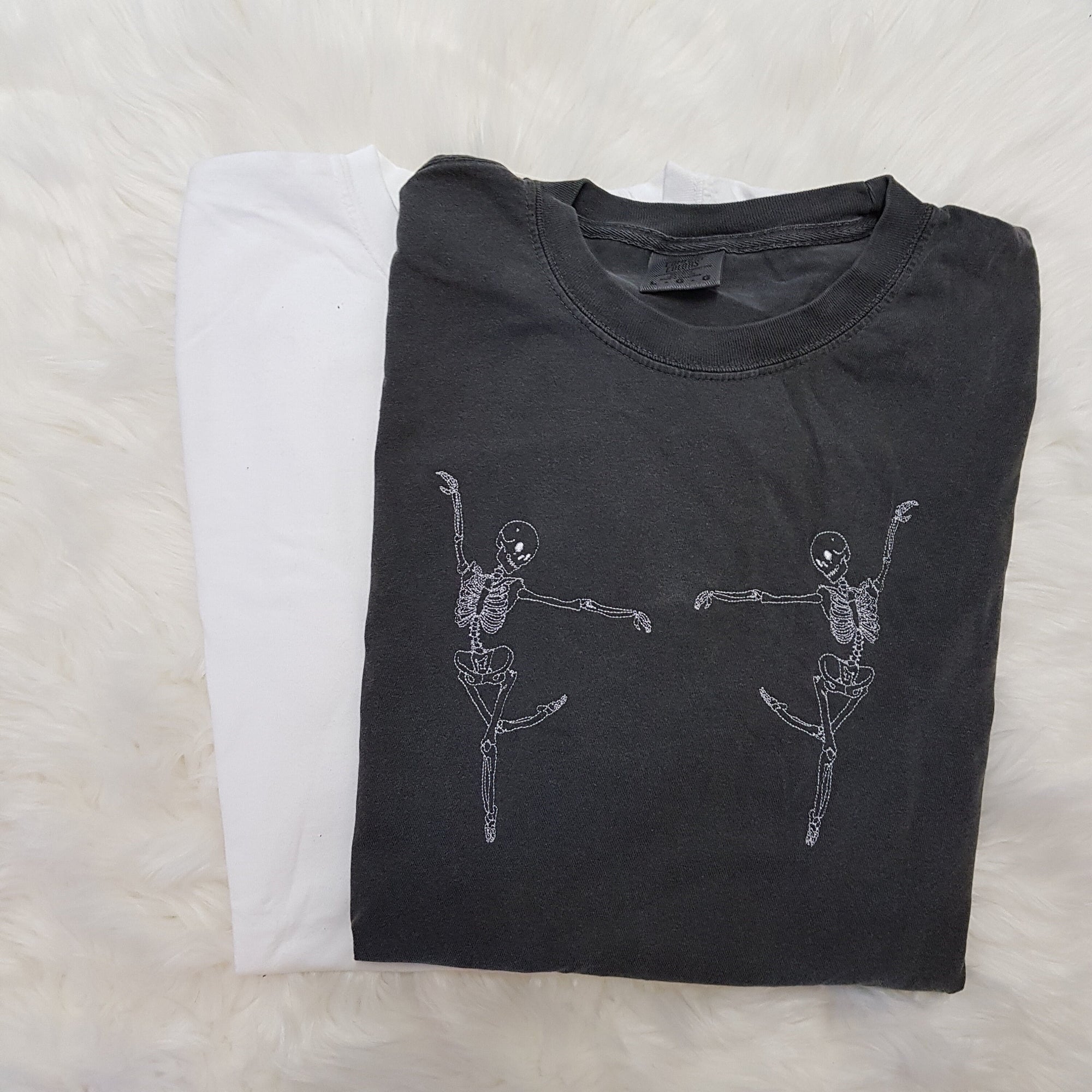 Embroidered Dancing Skeletons T-Shirt - Comfort Colors
