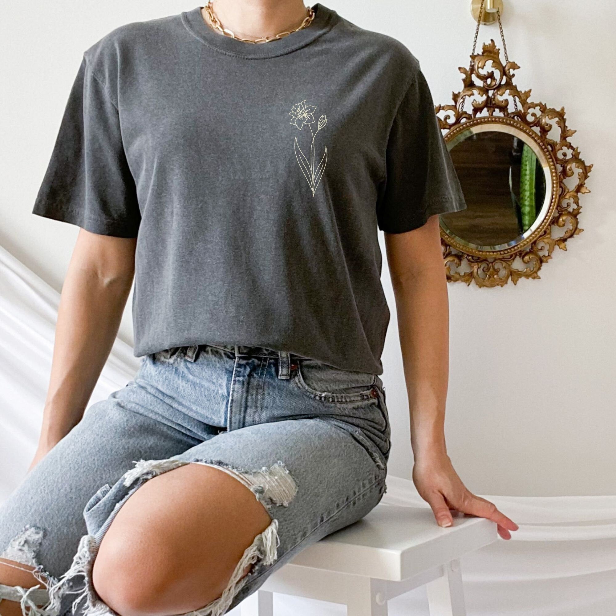 Embroidered Personalized Birth Flower Shirt