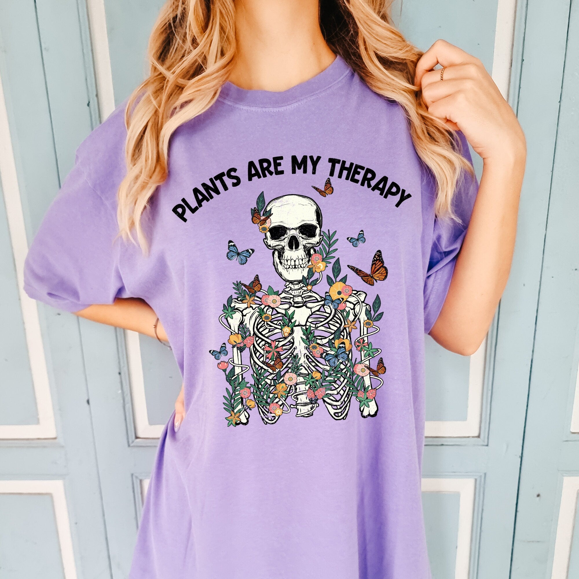 Plants Are My Therapy Skeleton Shirt