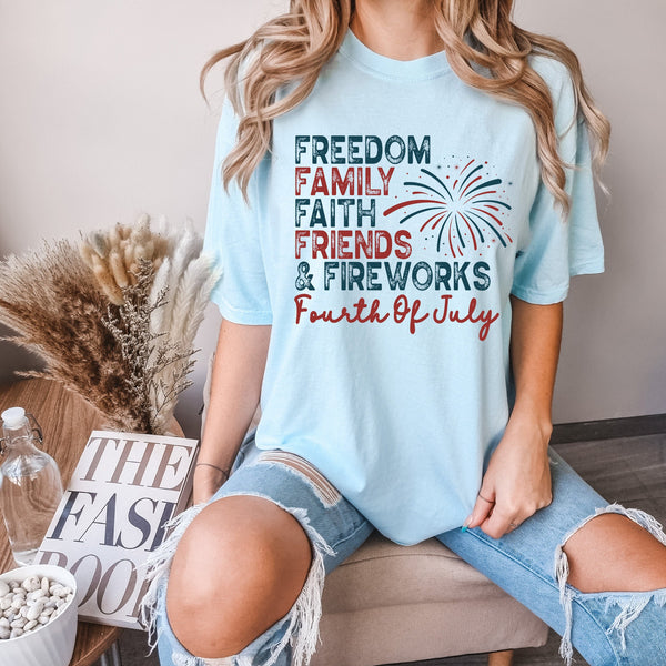 Freedom Family Faith Friends and Fireworks Shirt