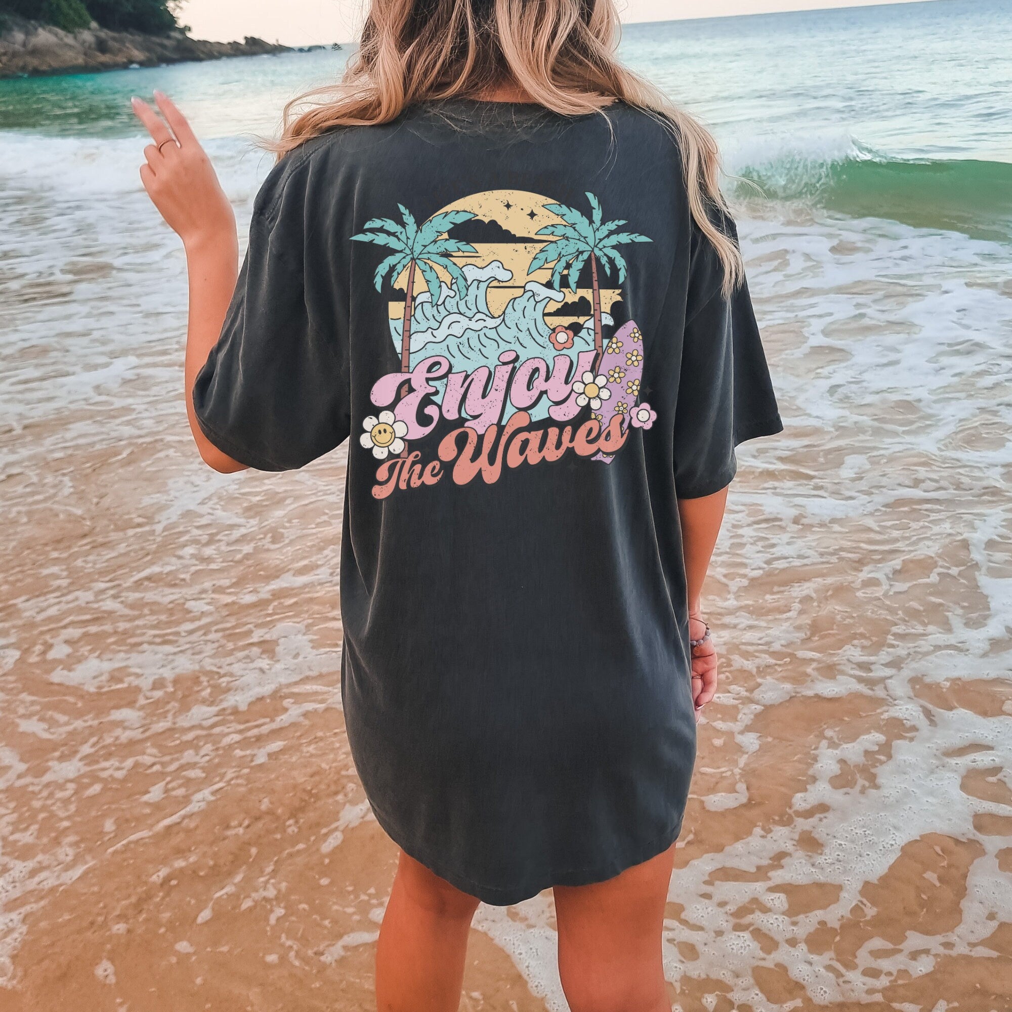 Enjoy the Waves Back Print Shirt