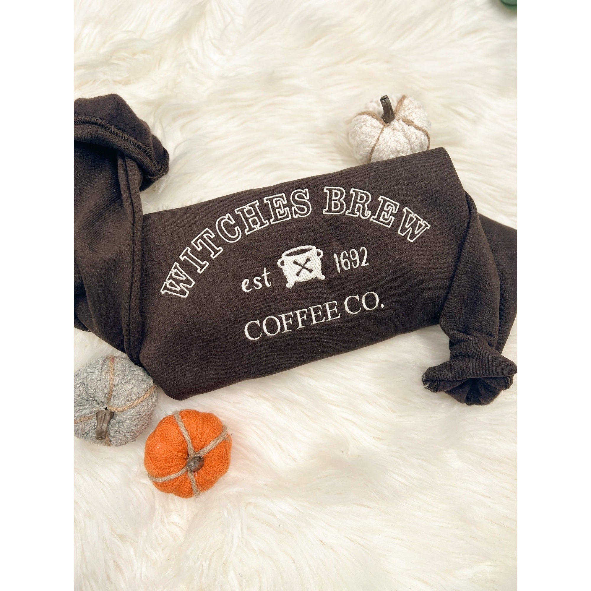 Witches Brew Coffee Co. Embroidered Sweatshirt – Spooky Fall Aesthetic Crewneck