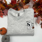 Halloween Ghost & Black Cat Embroidered Sweatshirt – Spooky Fall Aesthetic Crewneck