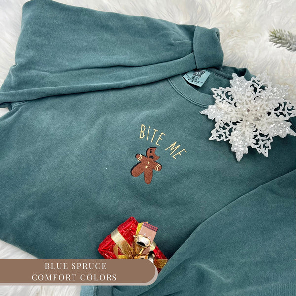 Bite Me Gingerbread Embroidered Sweatshirt