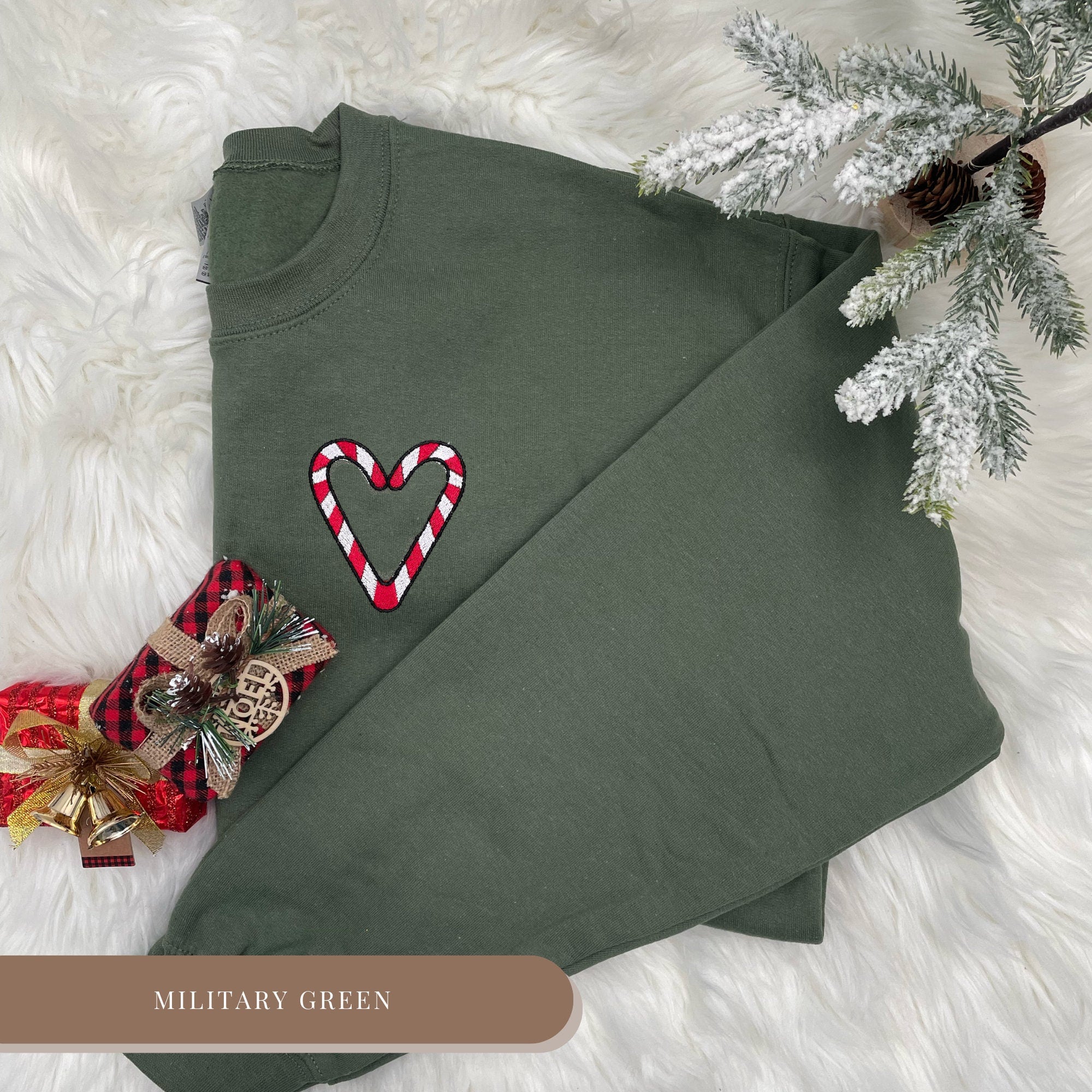 Embroidered Candy Cane Heart Sweatshirt