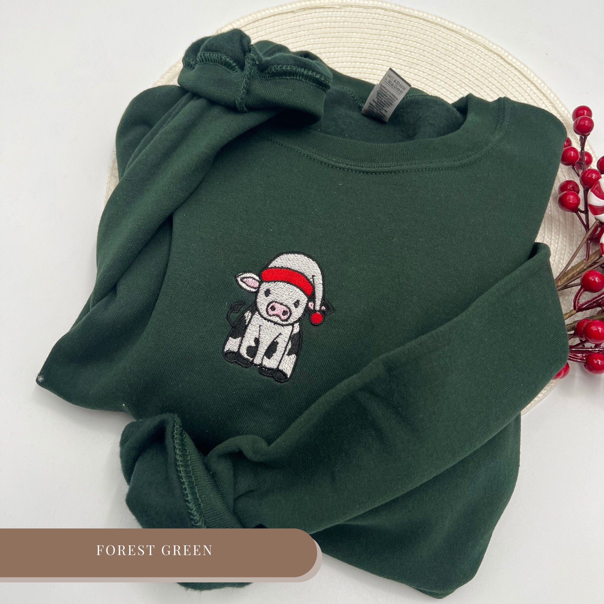 Cow Christmas Sweater - Embroidered Highland Cow Sweatshirt for Women