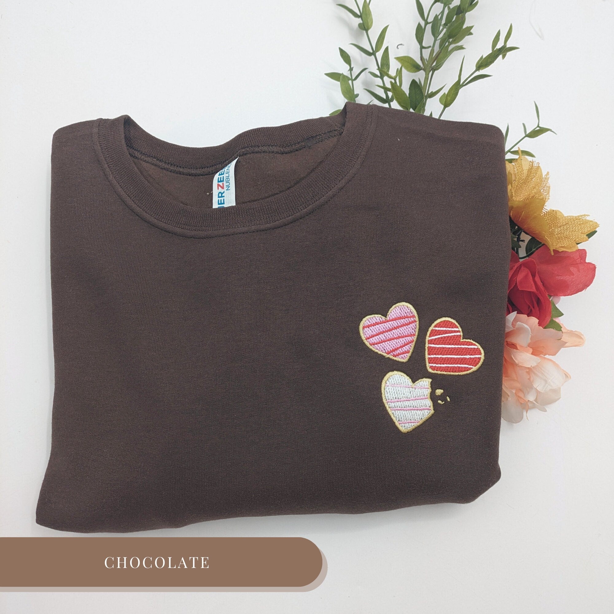 Embroidered Heart Sweatshirt – Custom Striped Hearts Crewneck