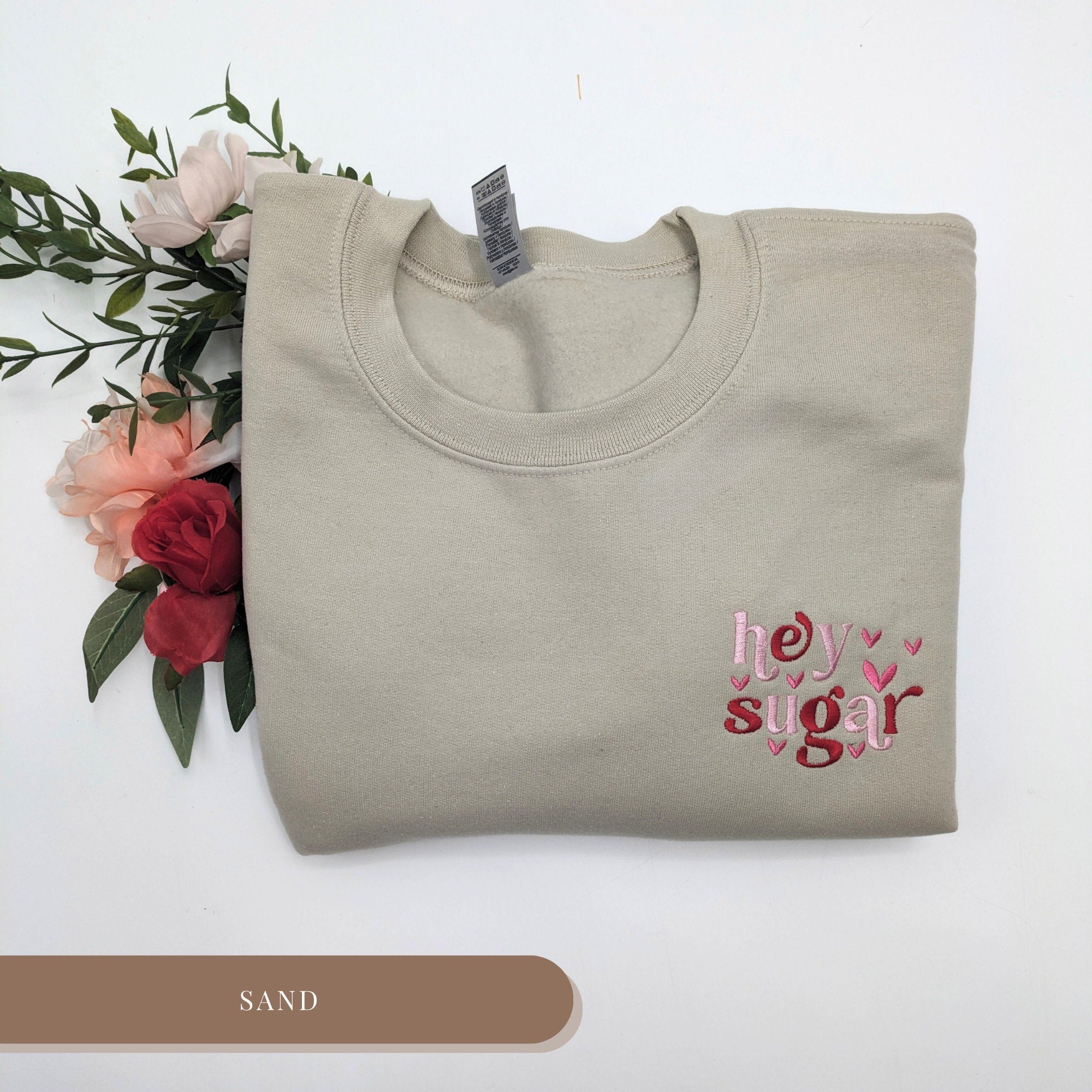 Hey Sugar Embroidered Sweatshirt – Cozy Custom Crewneck